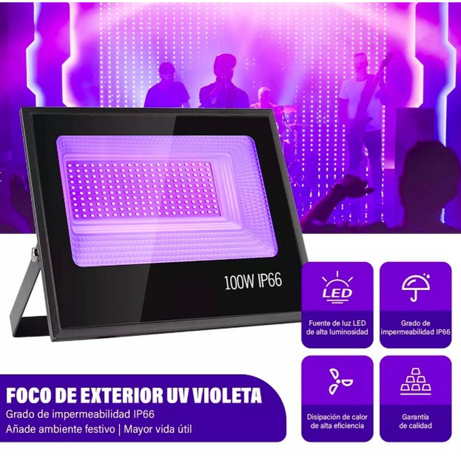 Reflector Led UV Luz Negra Purpura Negra 100w 