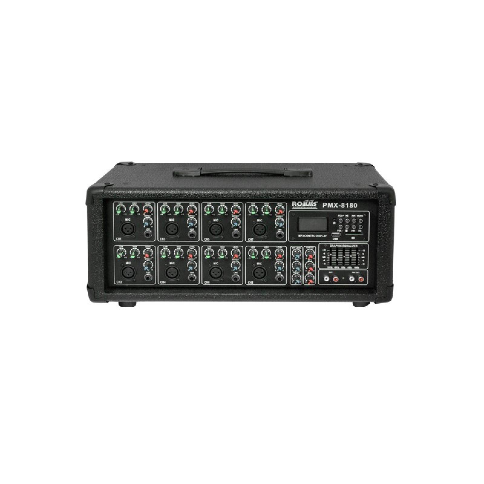 Mezcladora Amplificada Boombox 8 Canales Usb Sd Bluetooth 