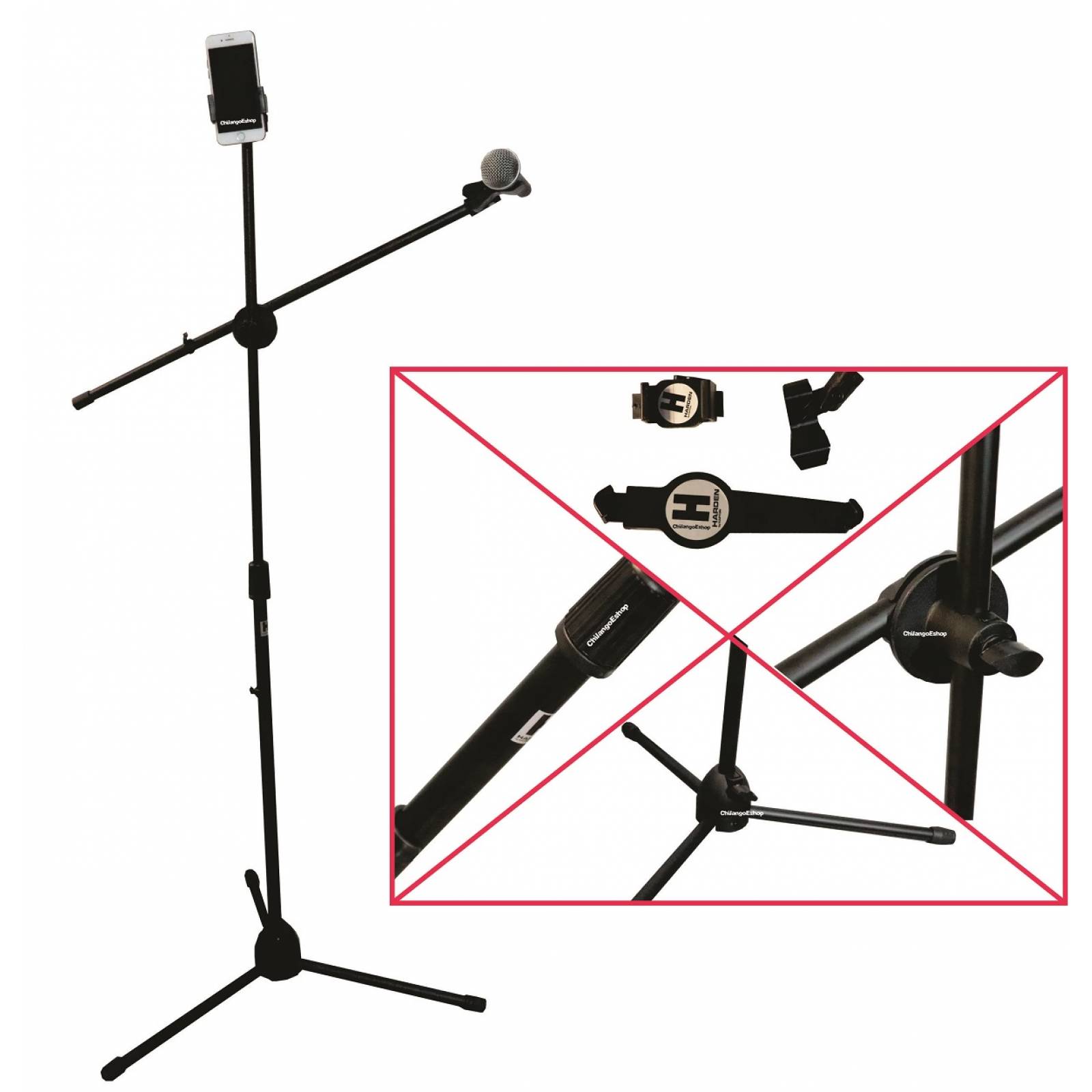 Pedestal Tripie Microfono Con Boom Porta Tablet Y Cel 