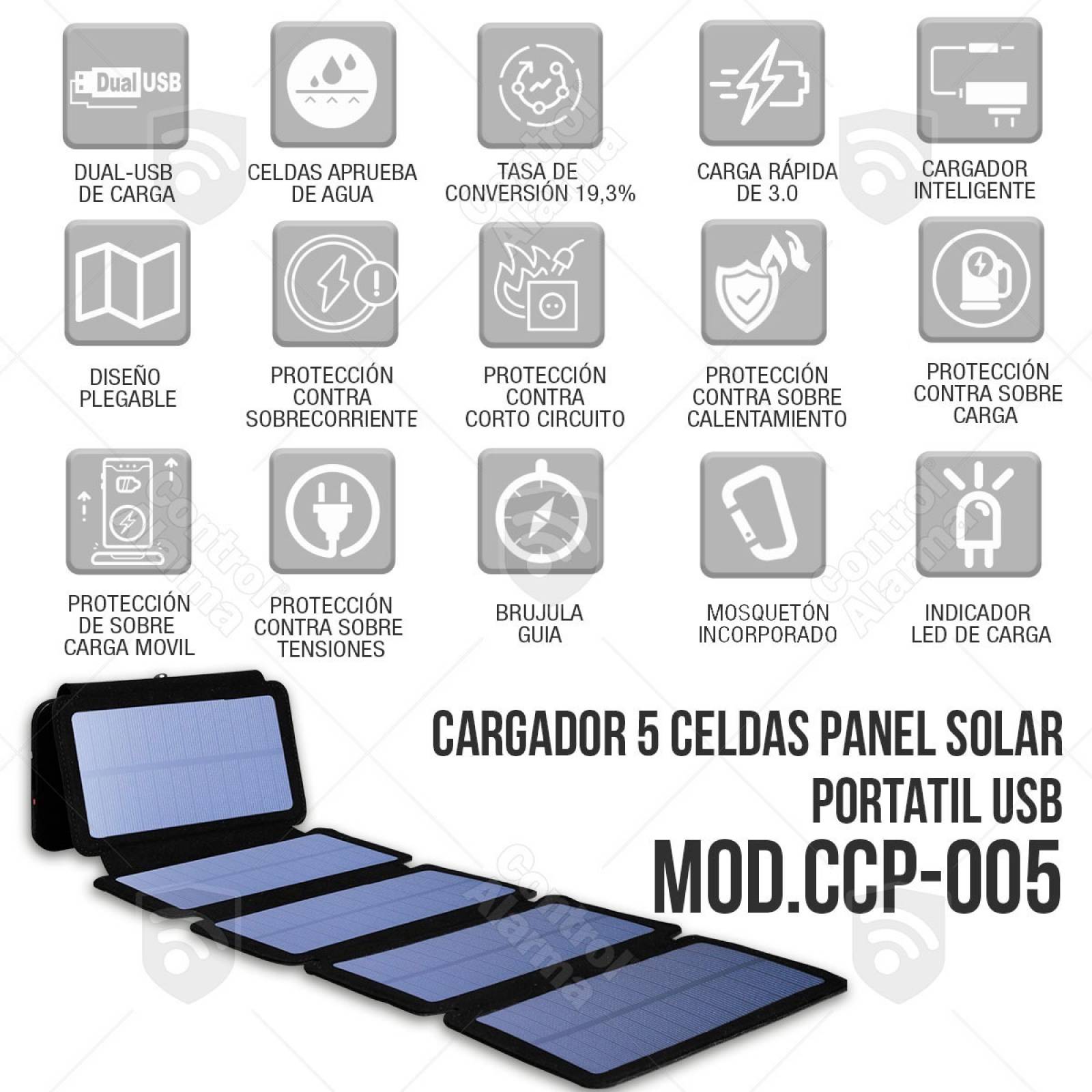 Cargador Solar 5 Celdas Portatil Usb Celular iPhone Android