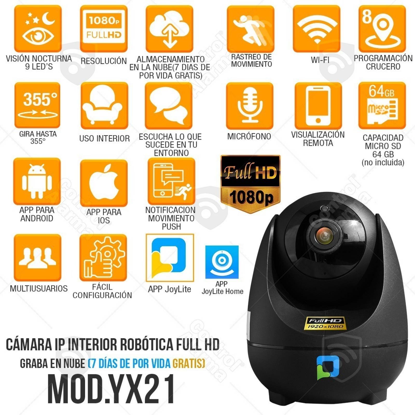Camaras Wifi Ip Rastreo Movimiento Nube FHD Micro SD 64gb