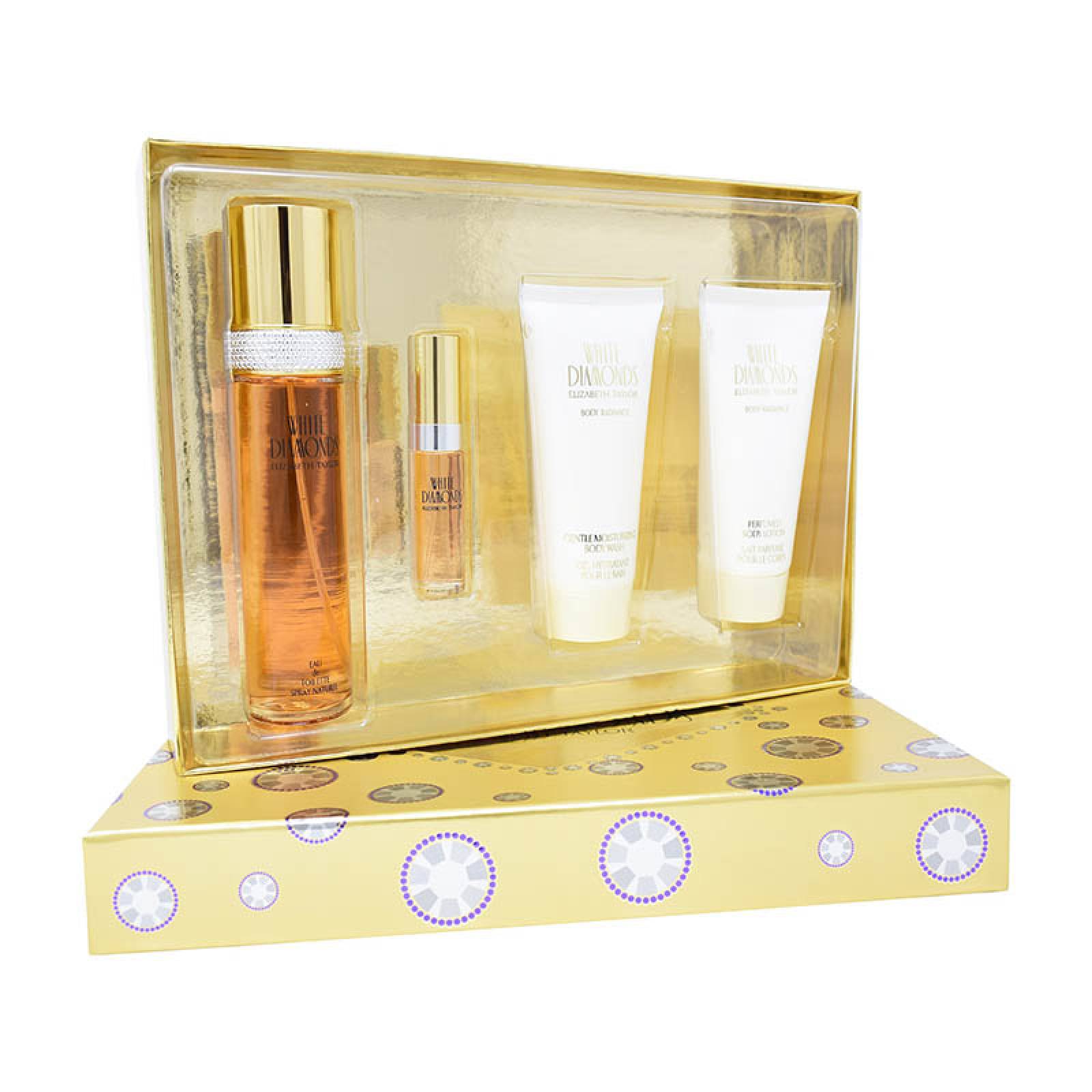 Set White Diamonds 4Pzs 100 ml Edt Spray + Shower Gel 100 ml + Body Lotion 100 ml + 10 ml Edt Spray de Elizabeth Taylor