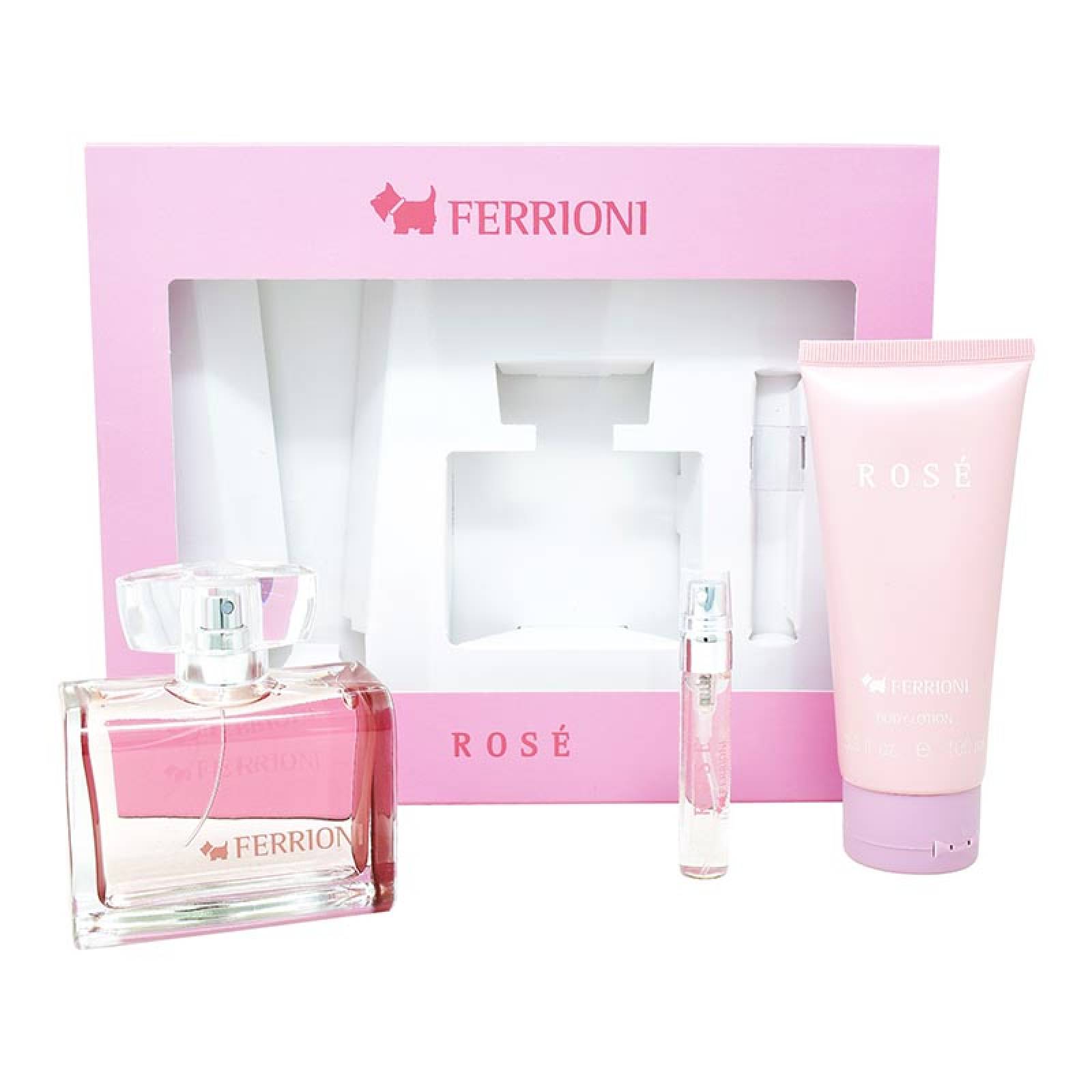 Set Ferrioni Rose 3Pzs 100 ml Edt Spray + Body Lotion 100 ml + 6 ml Edt Spray de Ferrioni