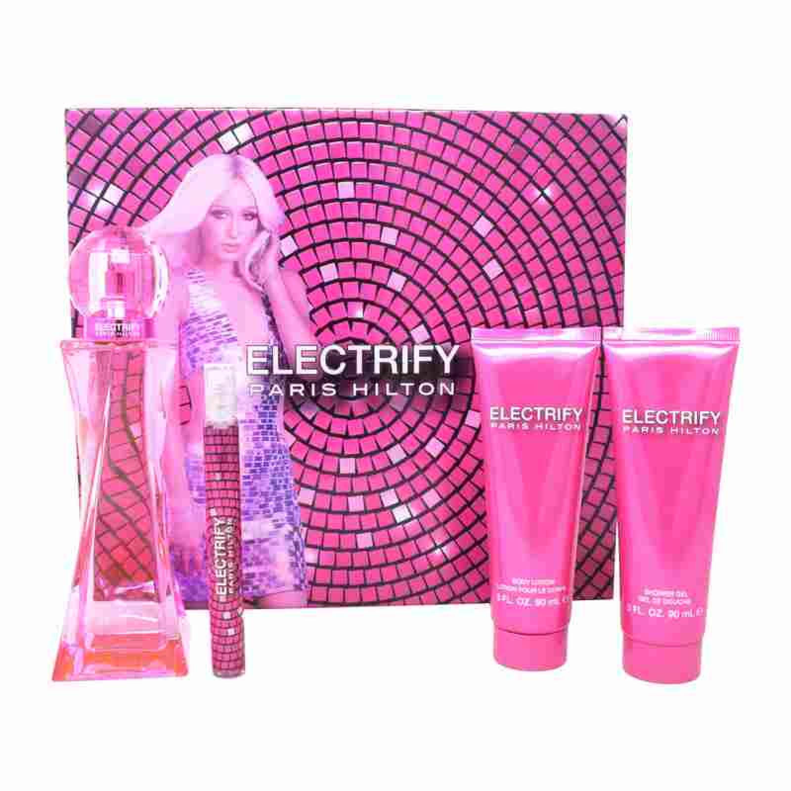 Set Paris Hilton Electrify 4Pzs 100 ml Edp Spray + Shower Gel 90 ml + Body Lotion 90 ml + 10 ml Edp Spray de Paris Hilton