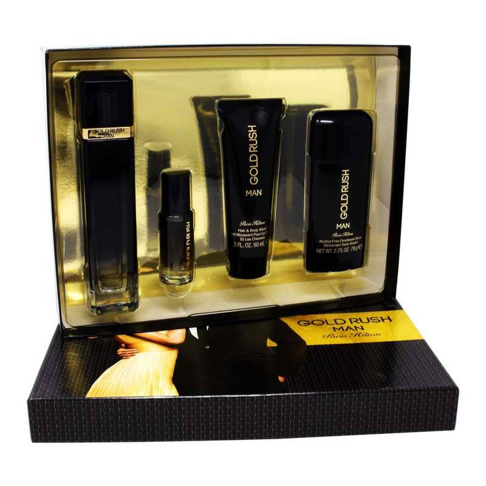 Set Gold Rush Man 4 Pzs 100 Ml Eau De Toilette Spray + Body Whas 90 Ml + Desodorante 78G + 15 Ml Eau De Toilette Spray De Paris Hilton de Caballero