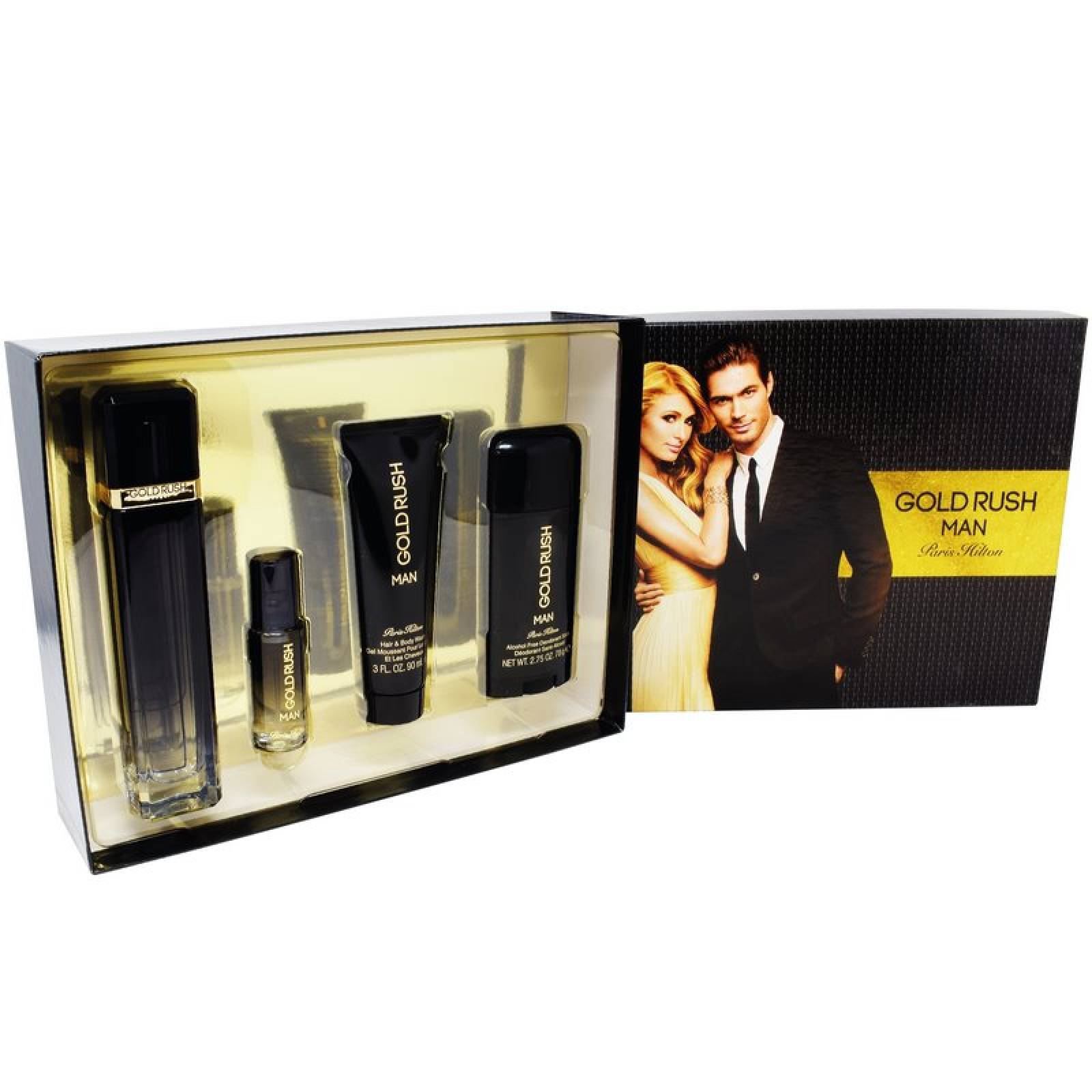 Set Gold Rush Man 4 Pzs 100 Ml Eau De Toilette Spray + Body Whas 90 Ml + Desodorante 78G + 15 Ml Eau De Toilette Spray De Paris Hilton de Caballero