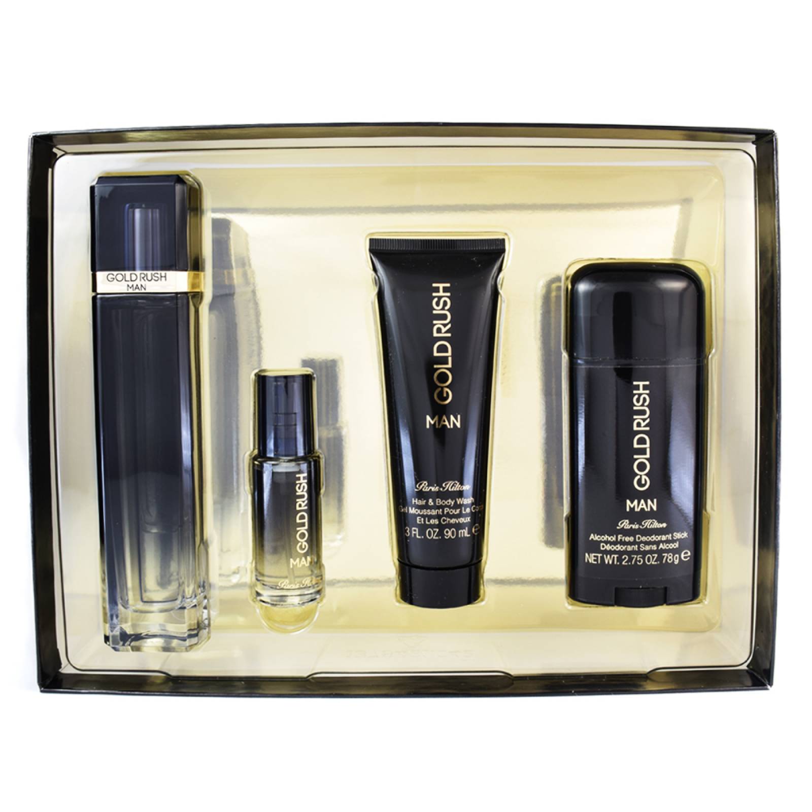 Set Gold Rush Man 4 Pzs 100 Ml Eau De Toilette Spray + Body Whas 90 Ml + Desodorante 78G + 15 Ml Eau De Toilette Spray De Paris Hilton de Caballero