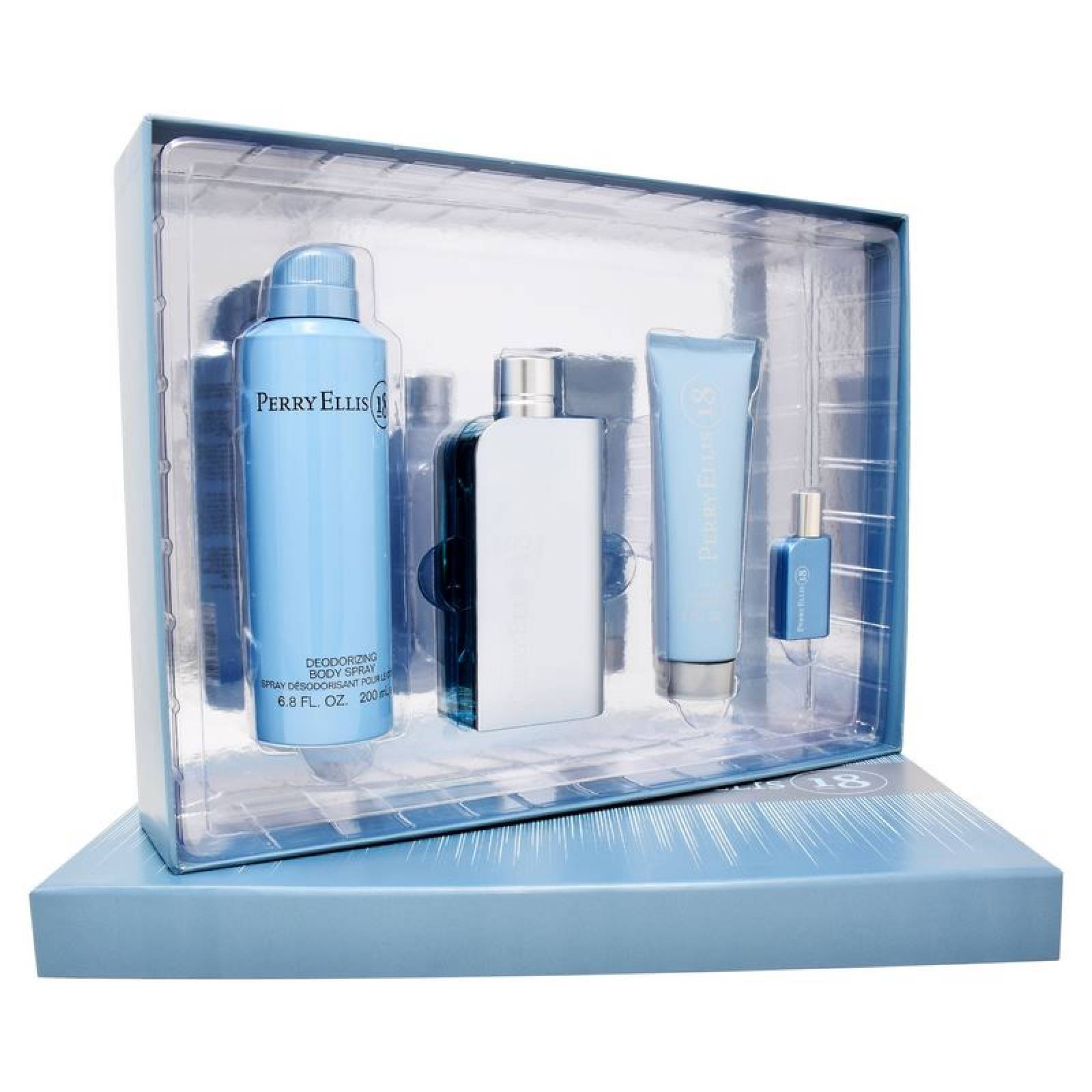 Set Perry Ellis 18 4Pzs 100 ml Edt Spray + Shower Gel 90 ml + Desodorante 200 ml Spray + 7.5 ml Edt Spray de Perry Ellis
