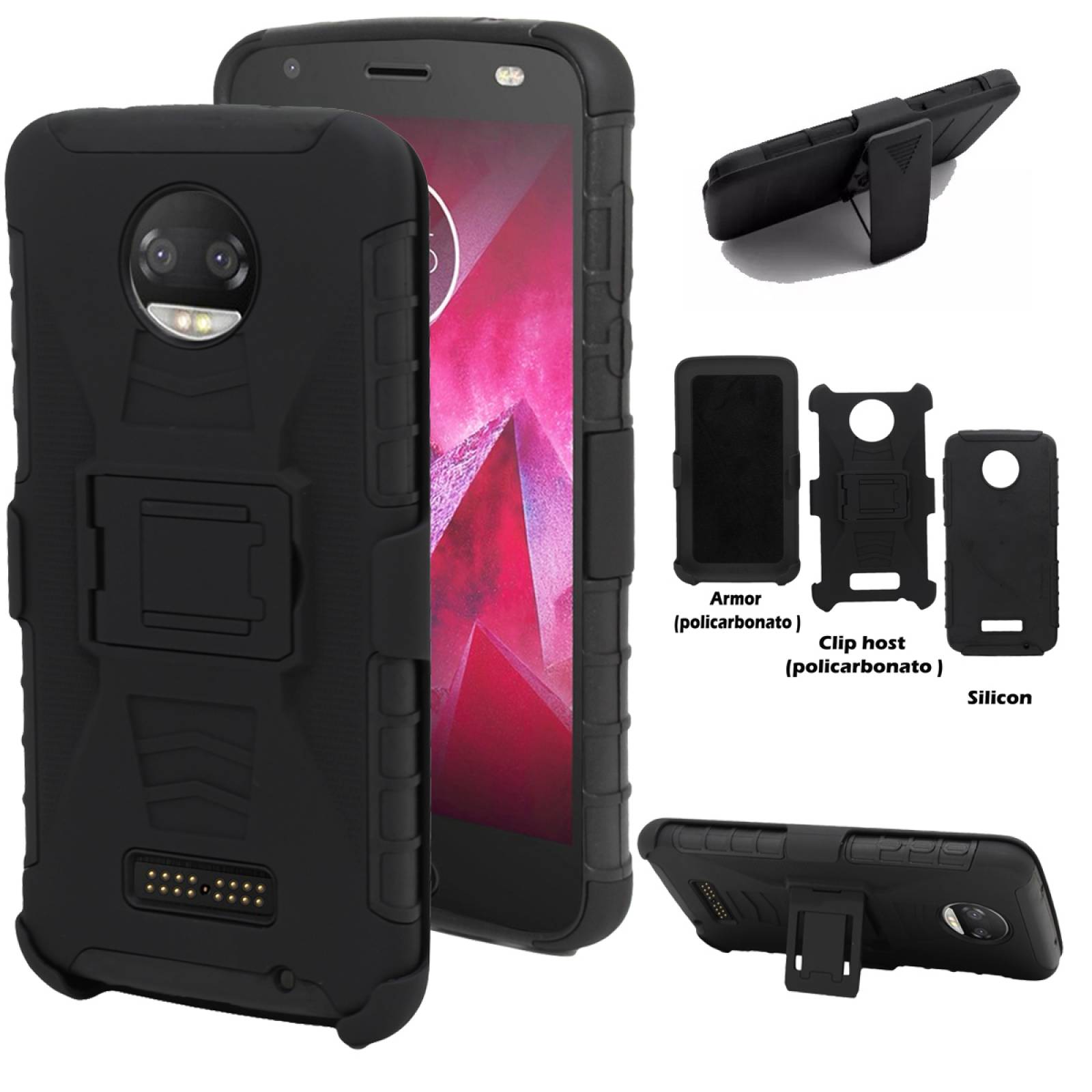 Funda Clip 3 en 1 Moto Z2 Play & Z2 Force XT1710-89 Protector Case Uso Rudo Iron Bear