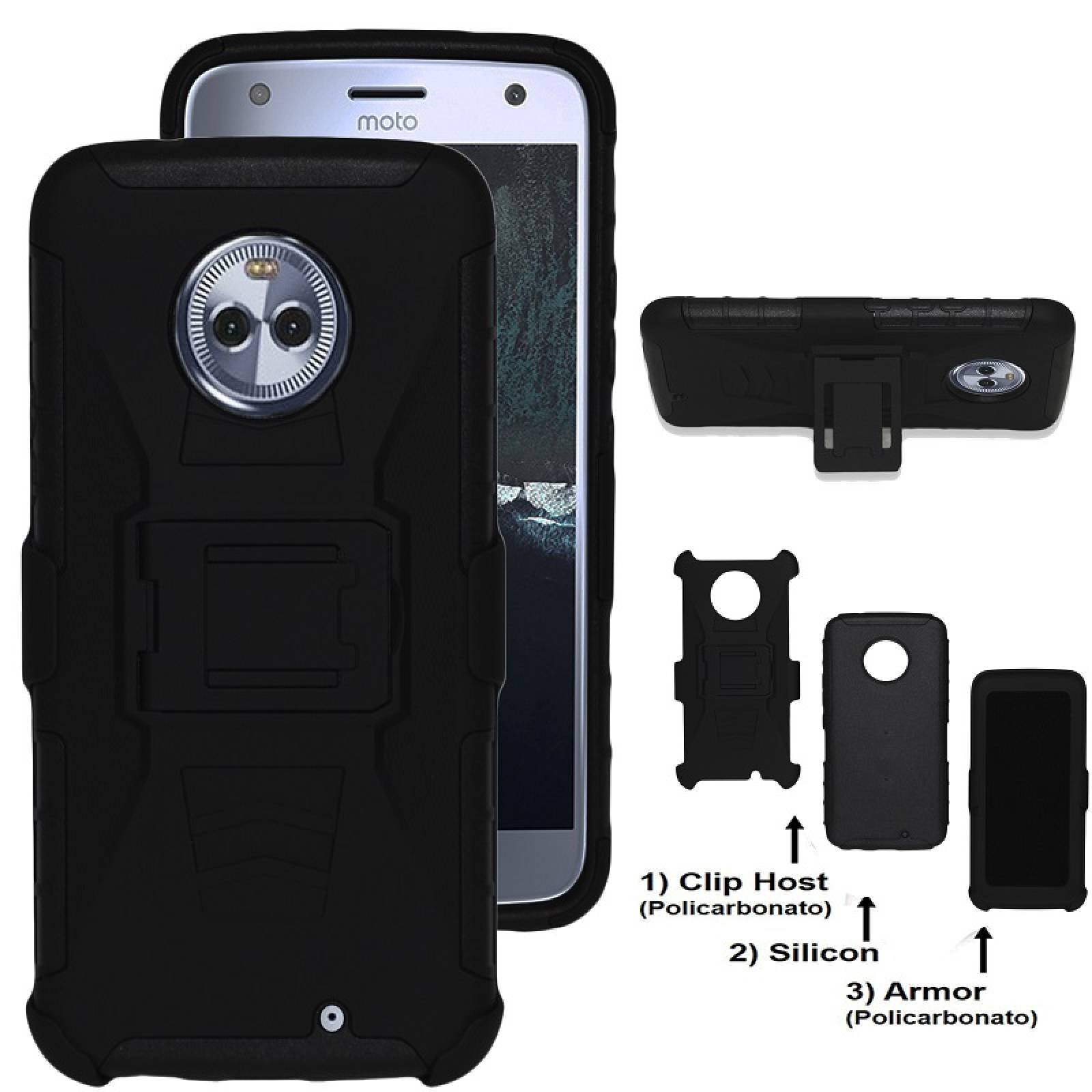 Funda Clip 3 en 1 + Cristal Moto X4 Protector Case Uso Rudo Iron Bear