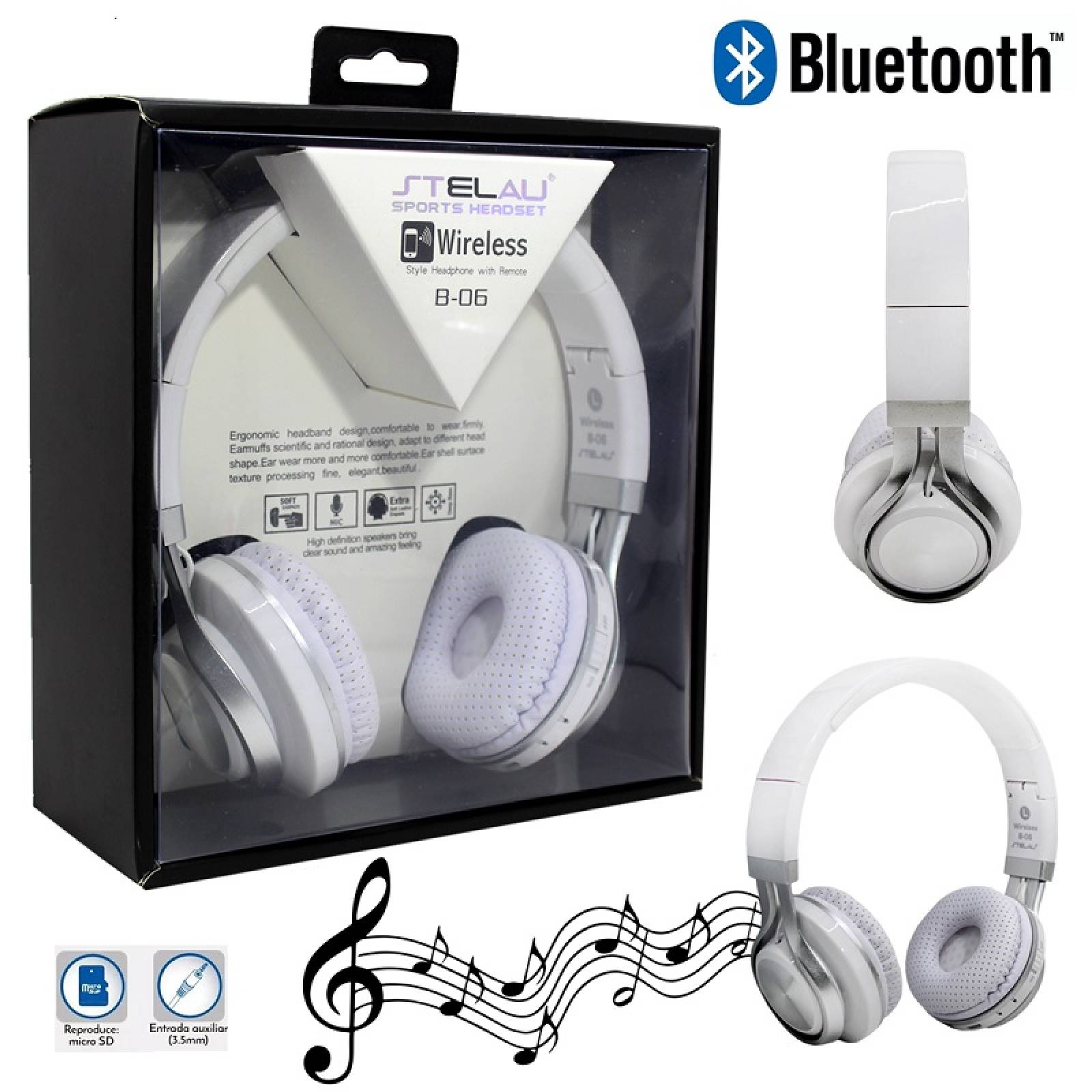 Audifonos Diadema Manos Libres Stelau Bluetooth Mp3 Fm Micro SD