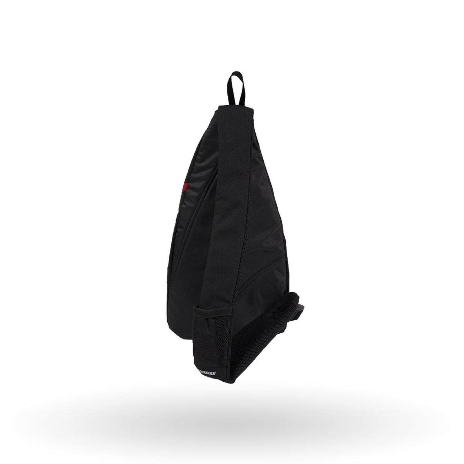 Bandolera Mini Wenger, SA18302130, Color Negro, salida superior de audífonos, bolsillo especial para 