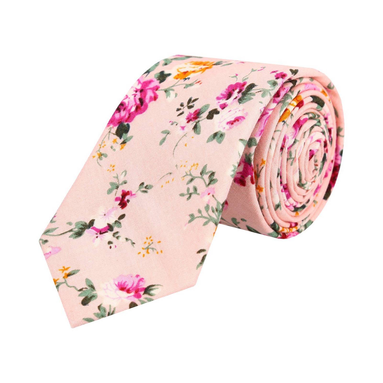 Corbata Royal Flush rosa con flores rosas y naranjas