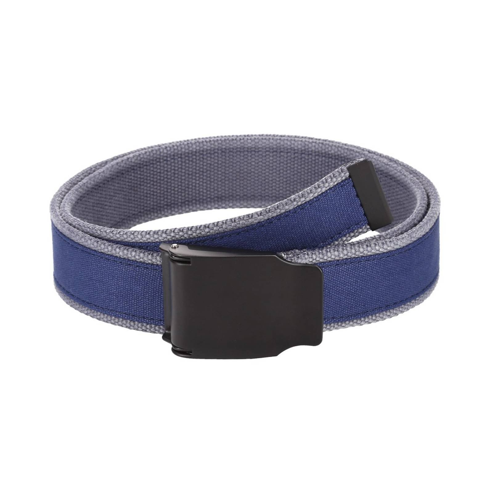 Cinturón Textil Poliéster Azul Con  Filos Grises Con Hebilla A Presión Rectangular