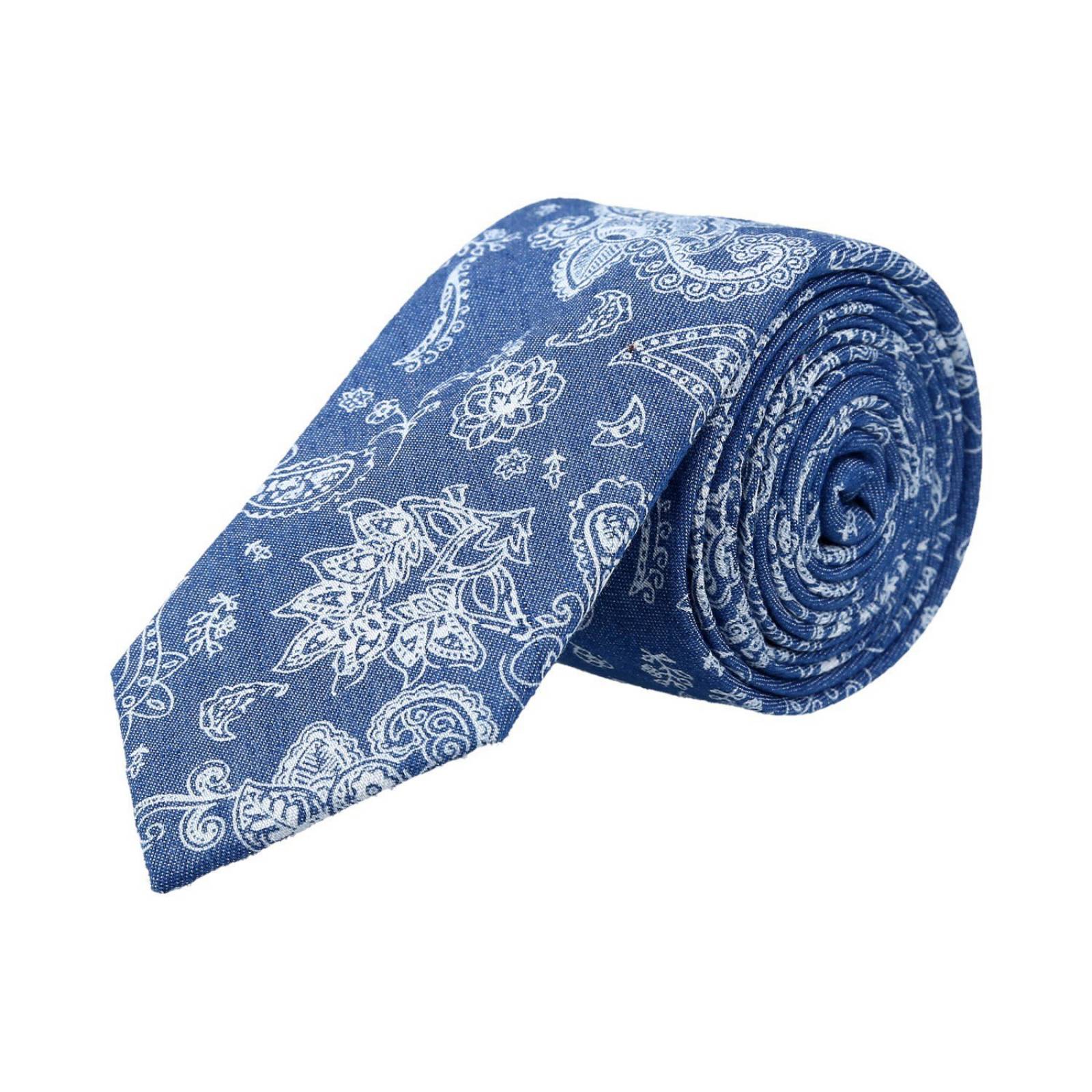 Corbata  azul mezclilla con cachemira blanca