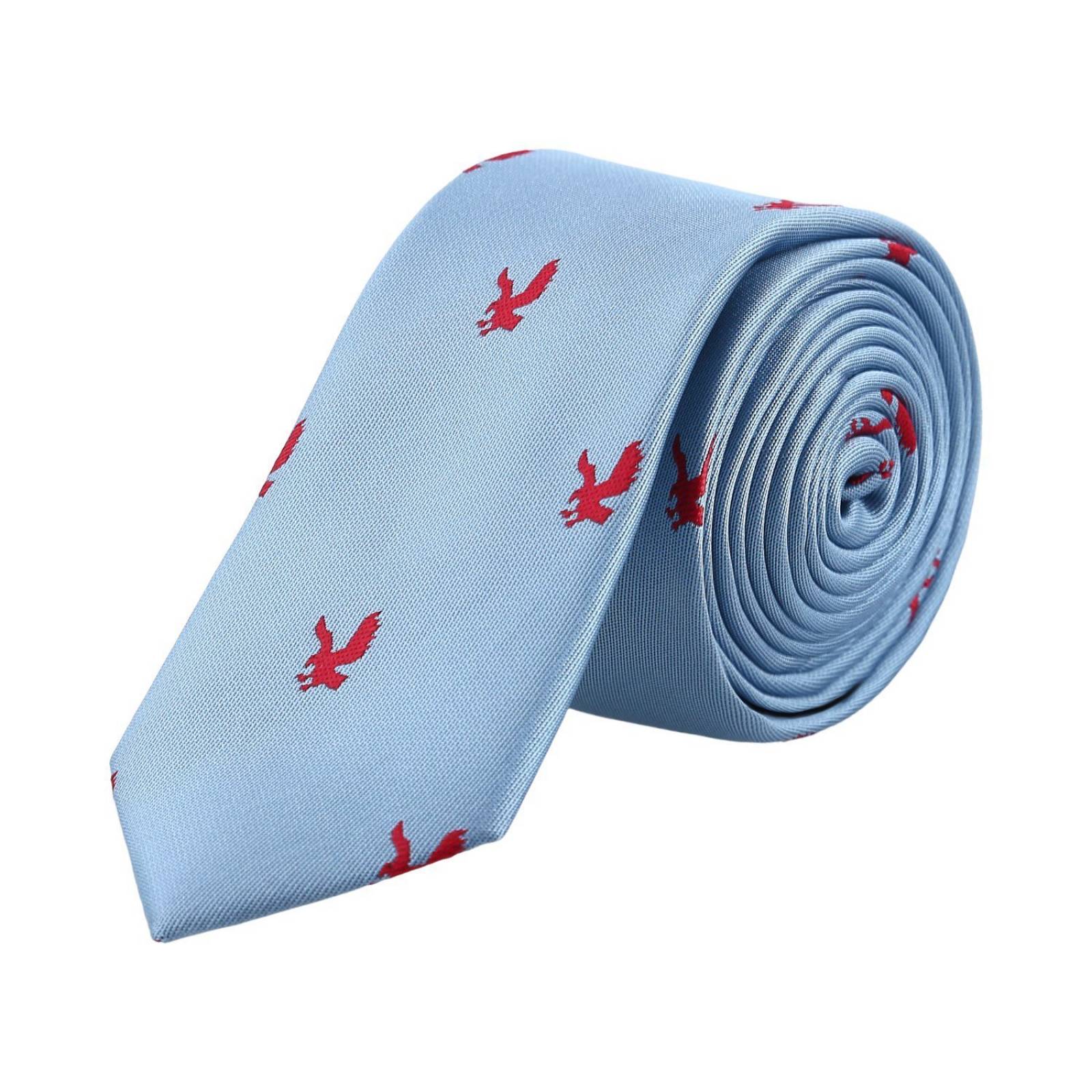 Corbata azul acero con águilas rojas poliéster