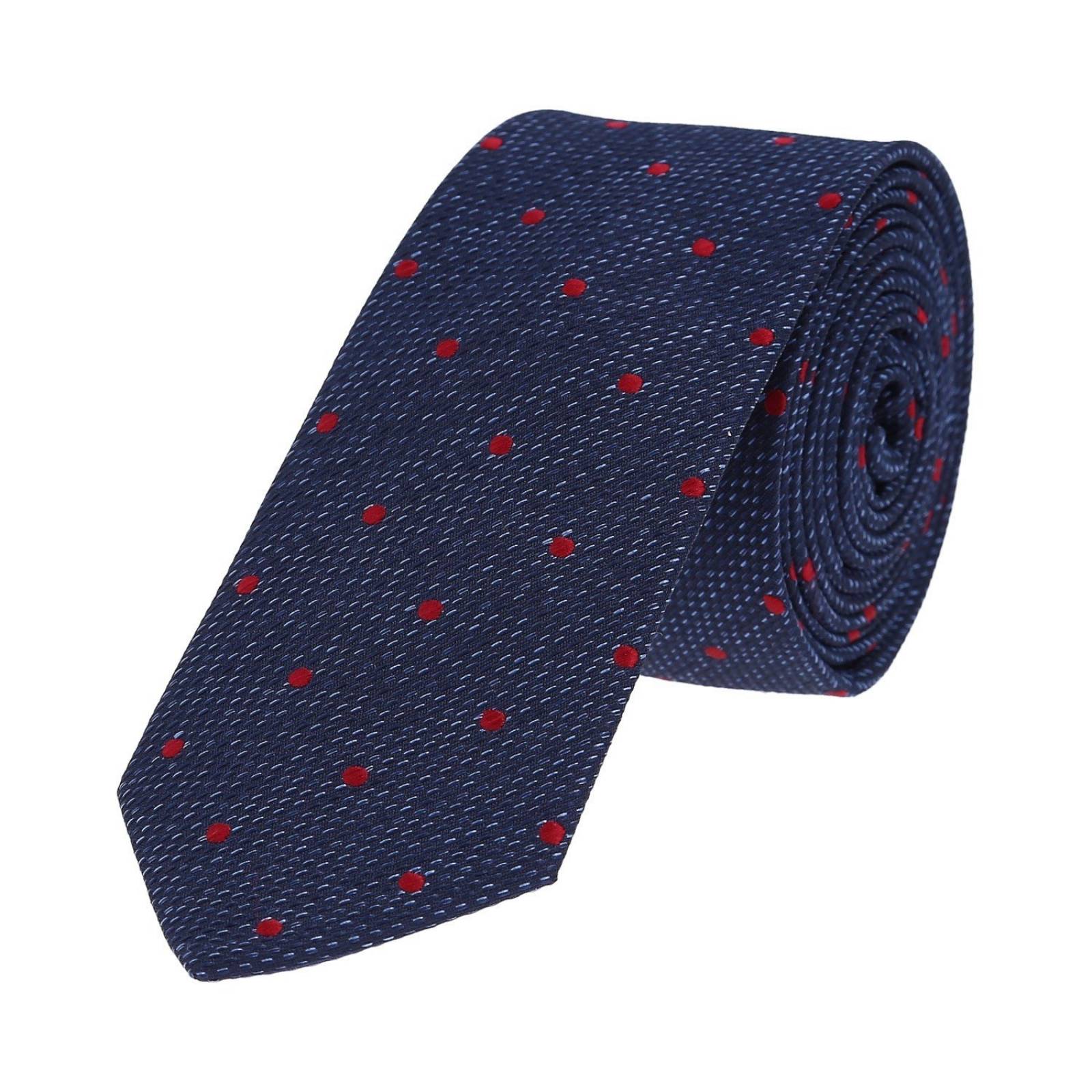 Corbata azul jaspeado lunares rojos poliéster