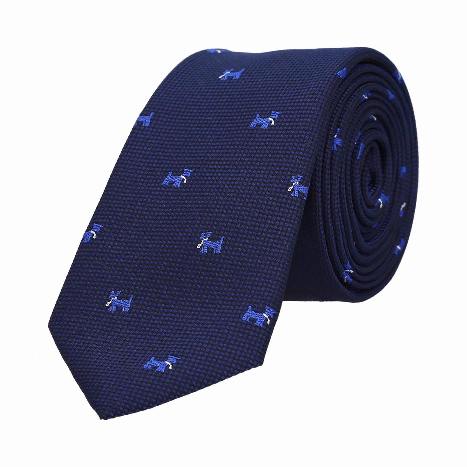 Corbata azul marino con bordado de perrito poliéster