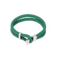 Pulsera Royal Flush Tejida Doble De Piel Con Refuerzo Plata Y Broche De Ojal Y T Verde