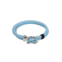 Pulsera Royal Flush Tejida Doble De Piel Con Refuerzos De Hilo Y Broche De Ojal Y Gancho Azul