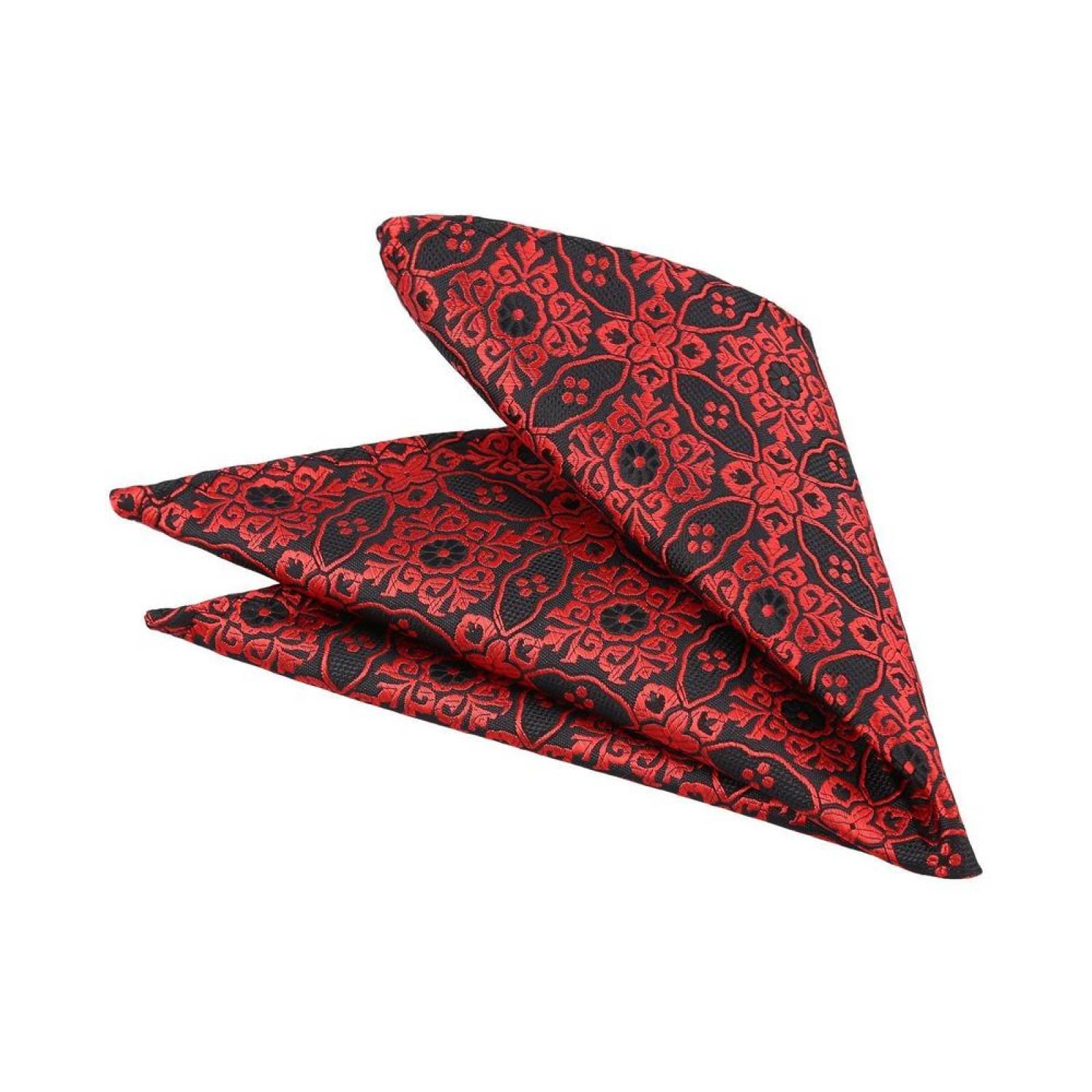 Pañuelo Royal Flush negro con diseño orgánico rojo ribete zigzag poliéster 