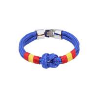 Pulsera Royal Flush Doble Textil Azul Con Nudo De Rizo Refuerzos De Hilo Amarillo Y Rojo Broche T
