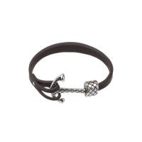 Pulsera Royal Flush Delgada De Piel Con Broche De Ojal Y Ancla Grabada Café