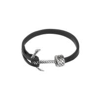 Pulsera Royal Flush Delgada De Piel Con Broche De Ojal Y Ancla Grabada Negro