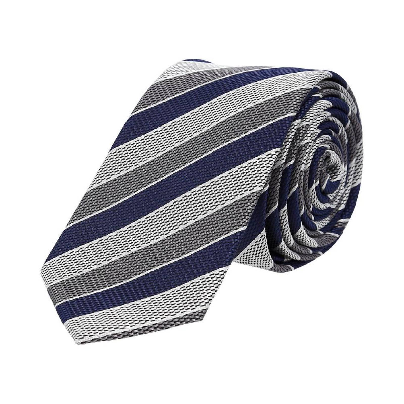Corbata Royal Flush gris con diagonal gris oxford y azul poliéster 