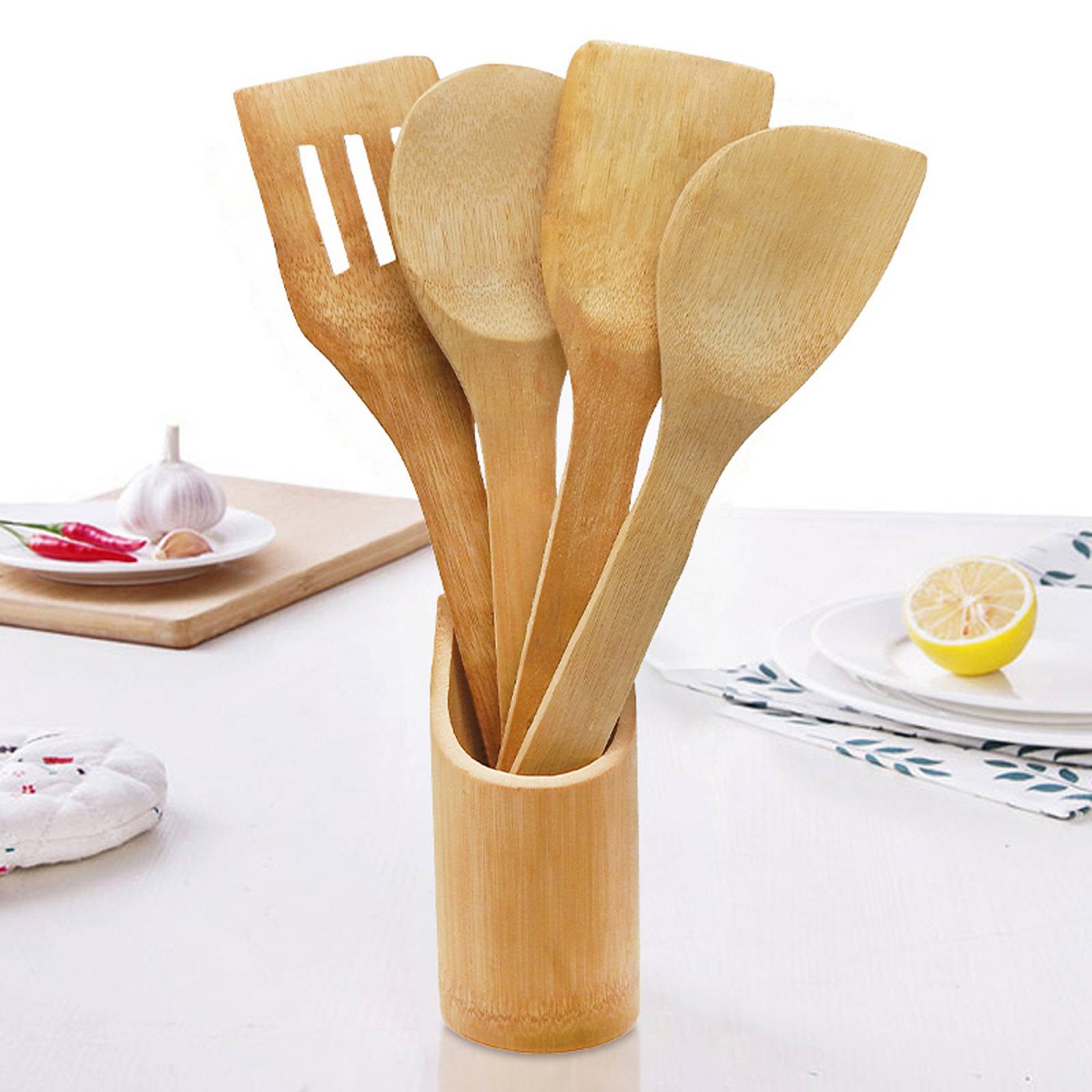 Juego De Utensilios De Bambu Con Base   Ju2031