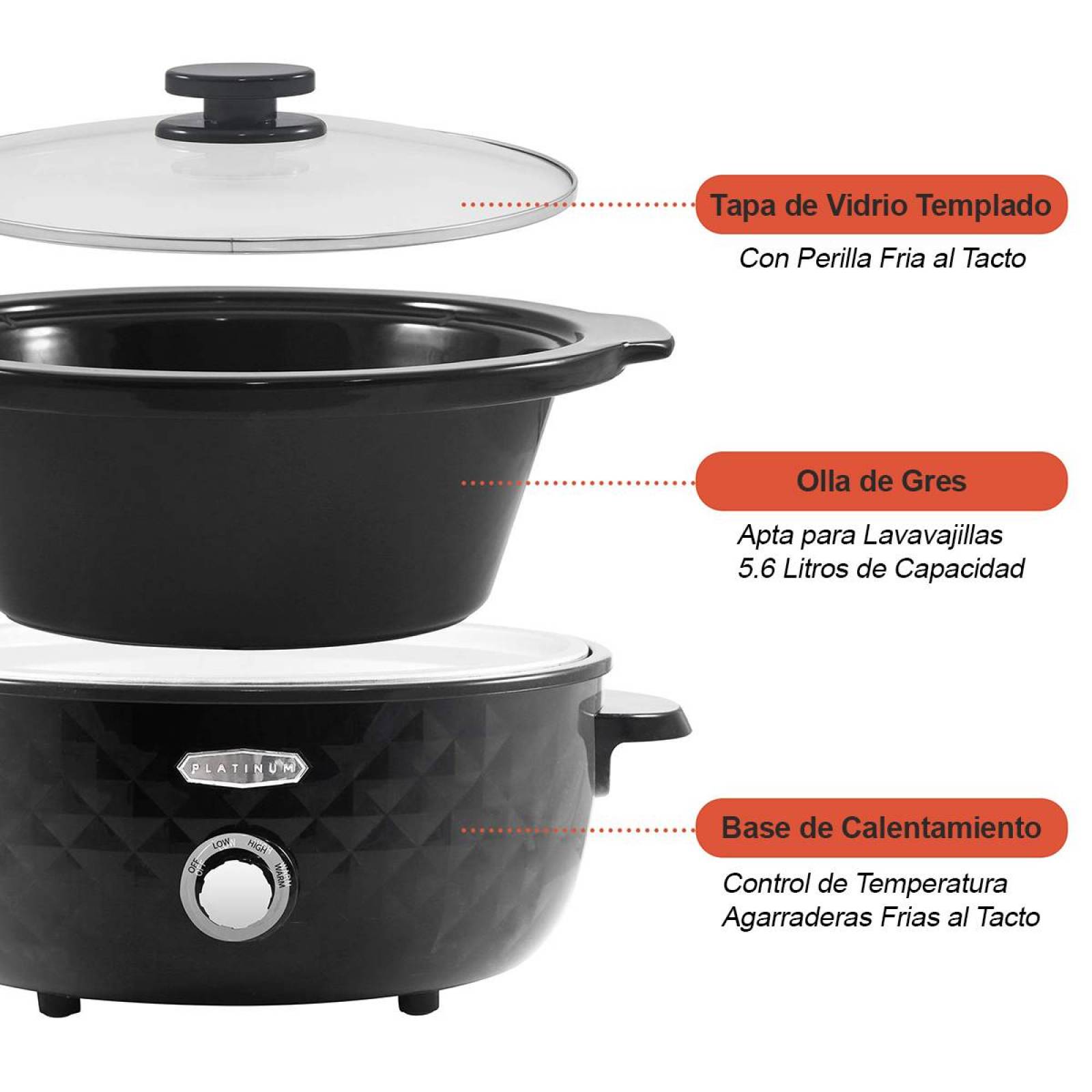 Olla Cocción Lenta Elite Platinum 6 QT Diamante Negro
