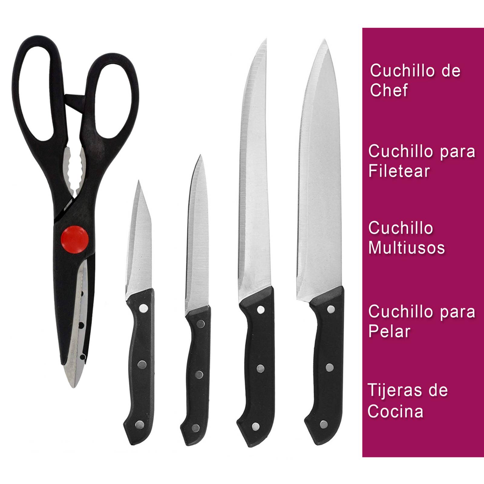 Juego de Cuchillos con Tabla y Tijeras 6 Piezas