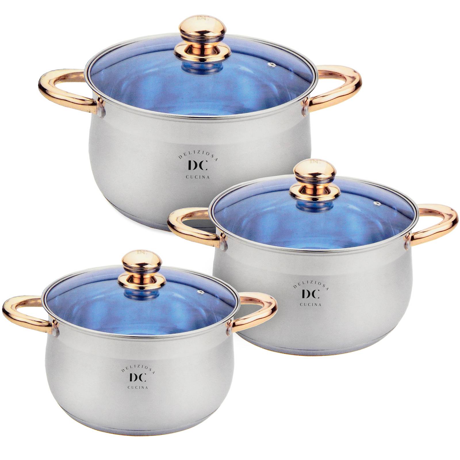 Juego de 3 Ollas con Tapa Delizziosa Cucina