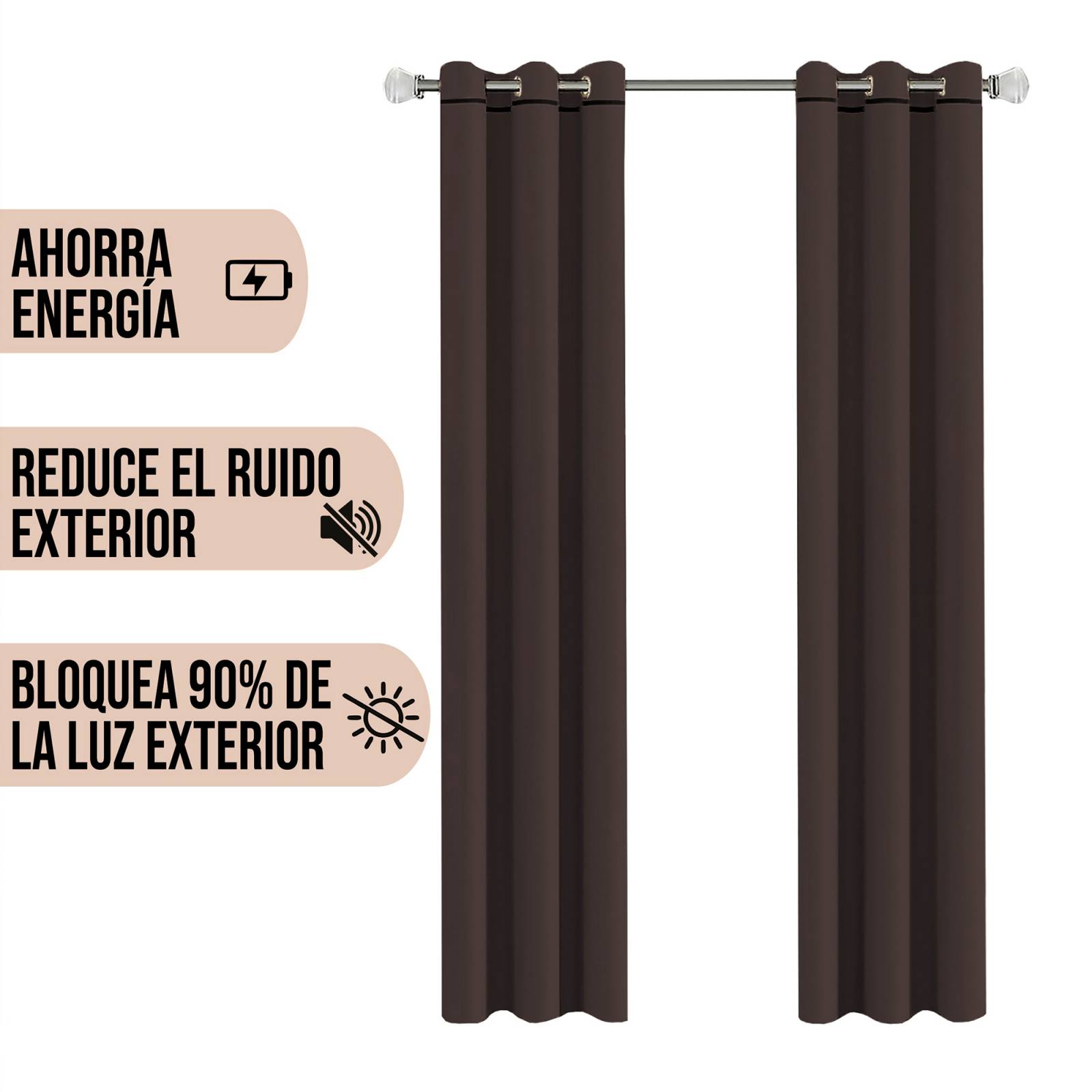 Cortinas Black Out Lisas Color Chocolate con Argollas