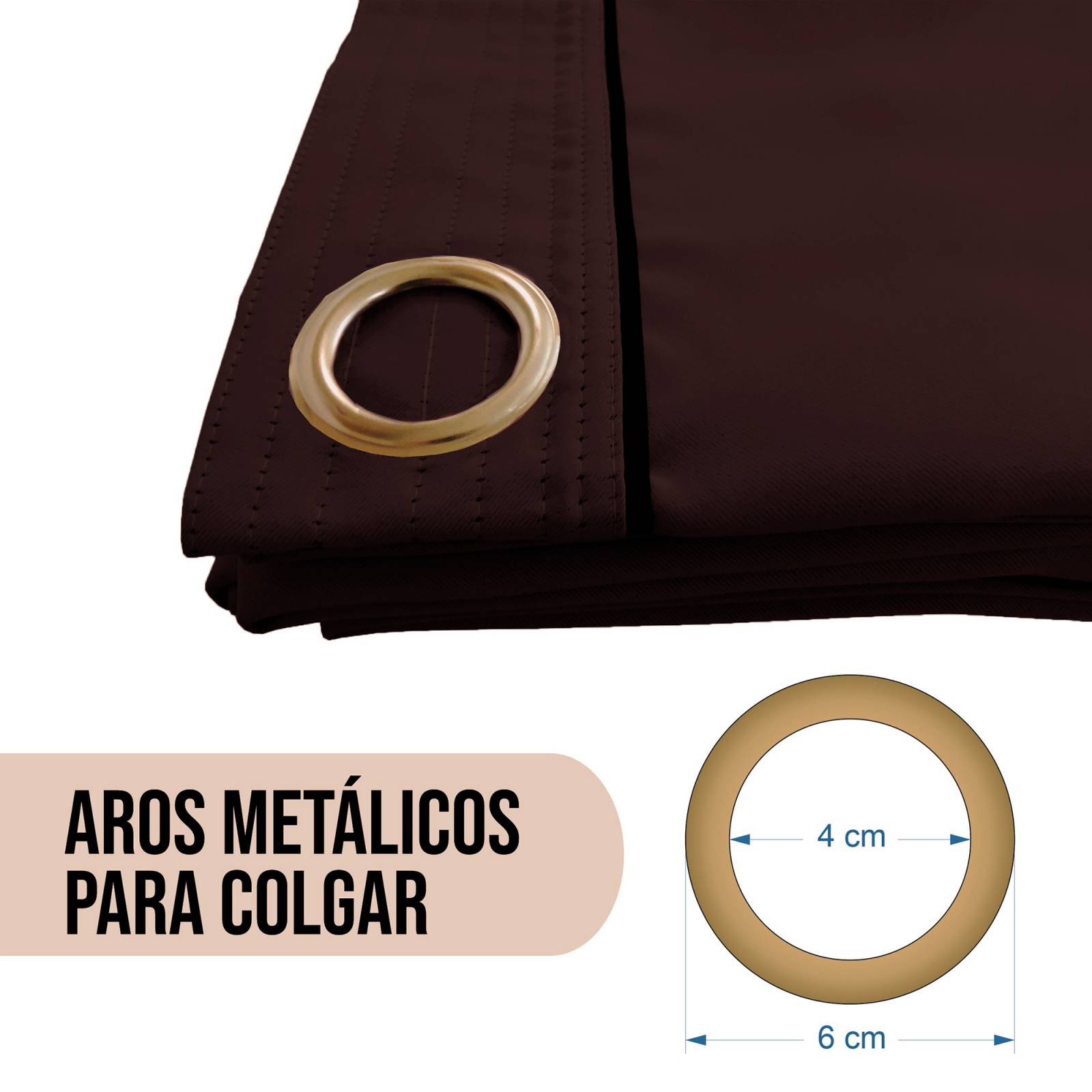 Cortinas Black Out Lisas Color Chocolate con Argollas