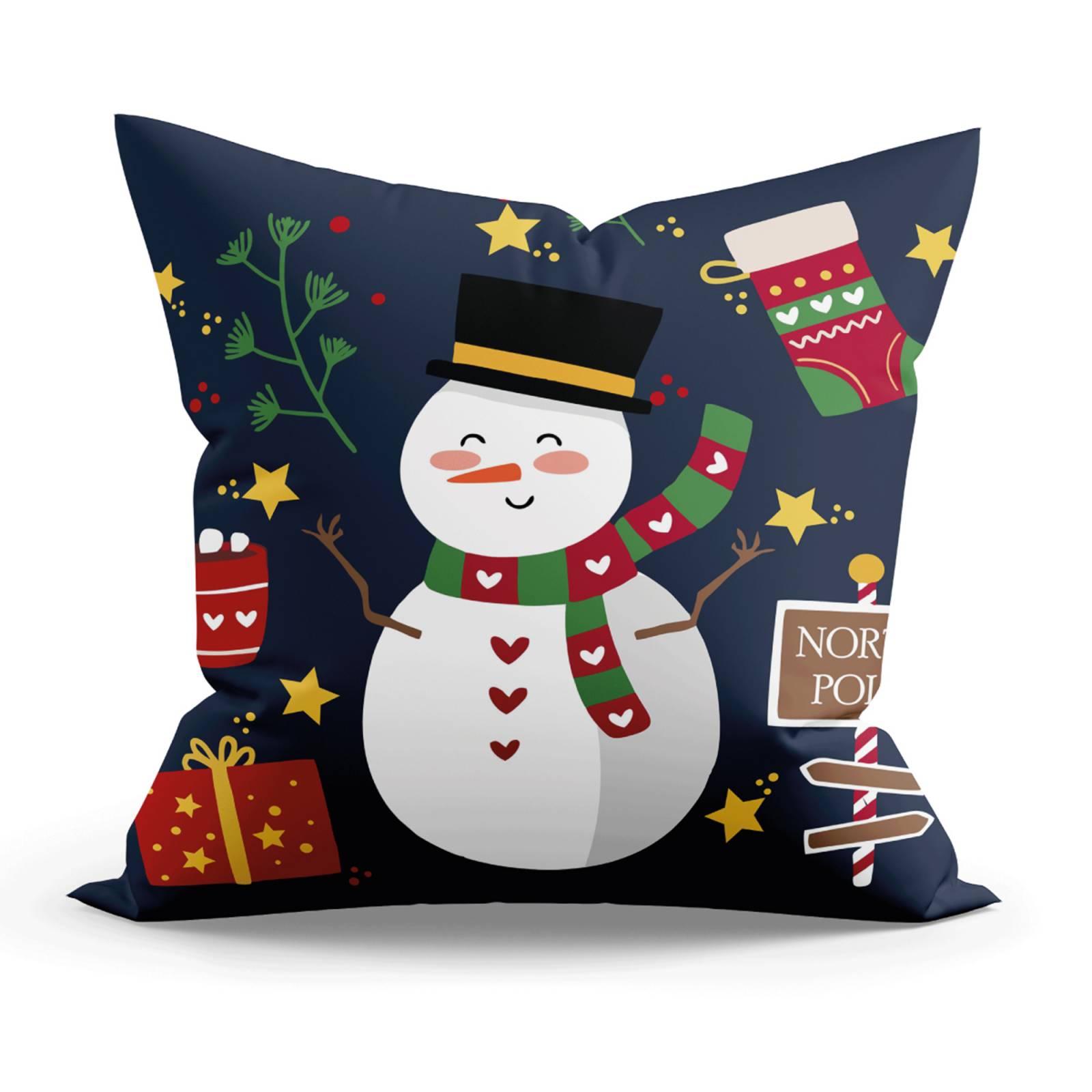 Cojín Navideño de Muñeco de Nieve estampado de 48cm x 48cm