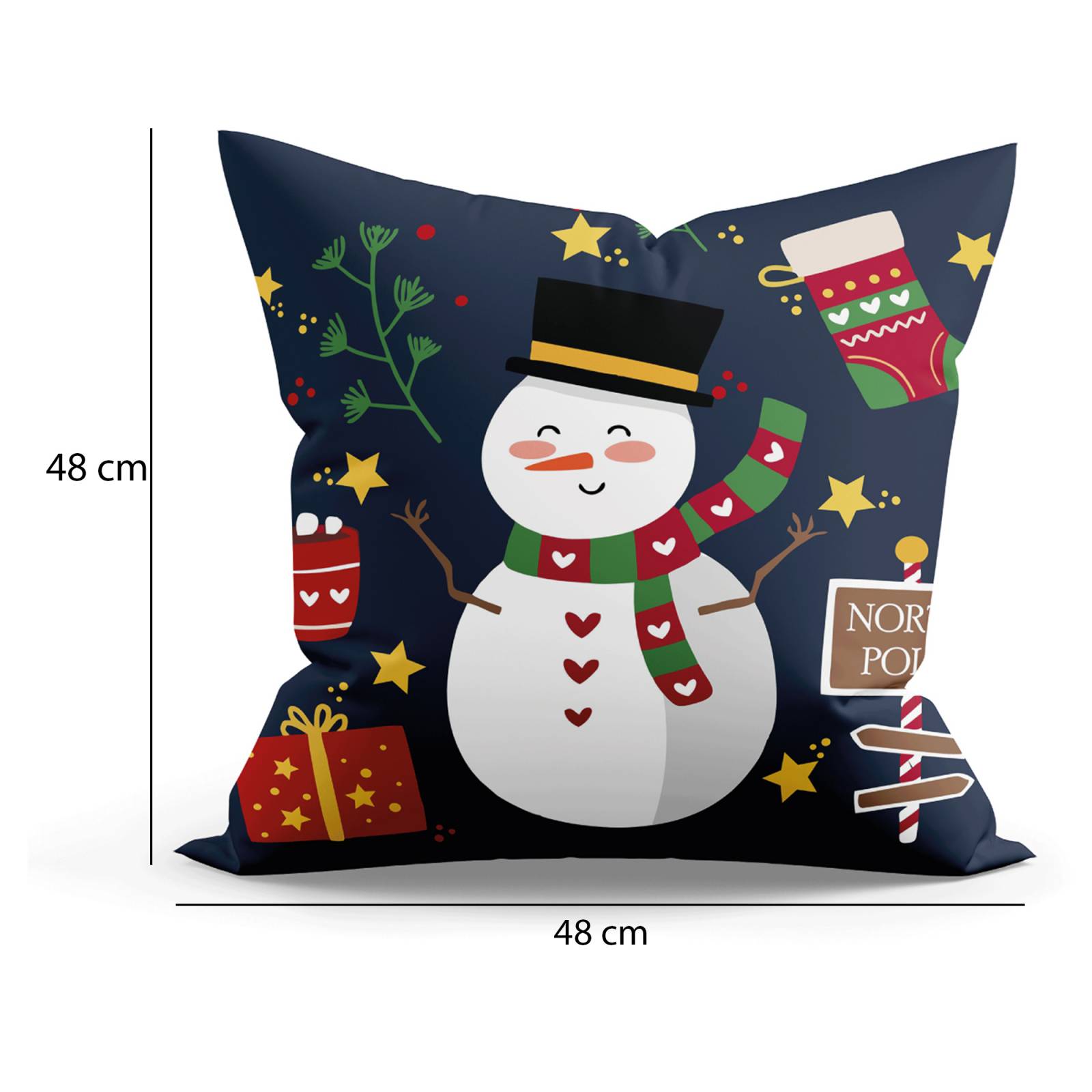 Cojín Navideño de Muñeco de Nieve estampado de 48cm x 48cm