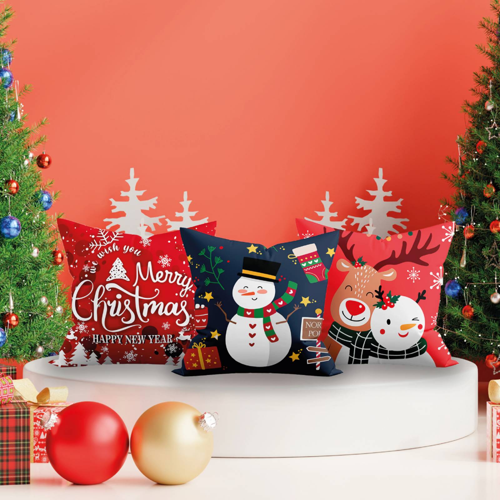 Cojín Navideño de Muñeco de Nieve estampado de 48cm x 48cm