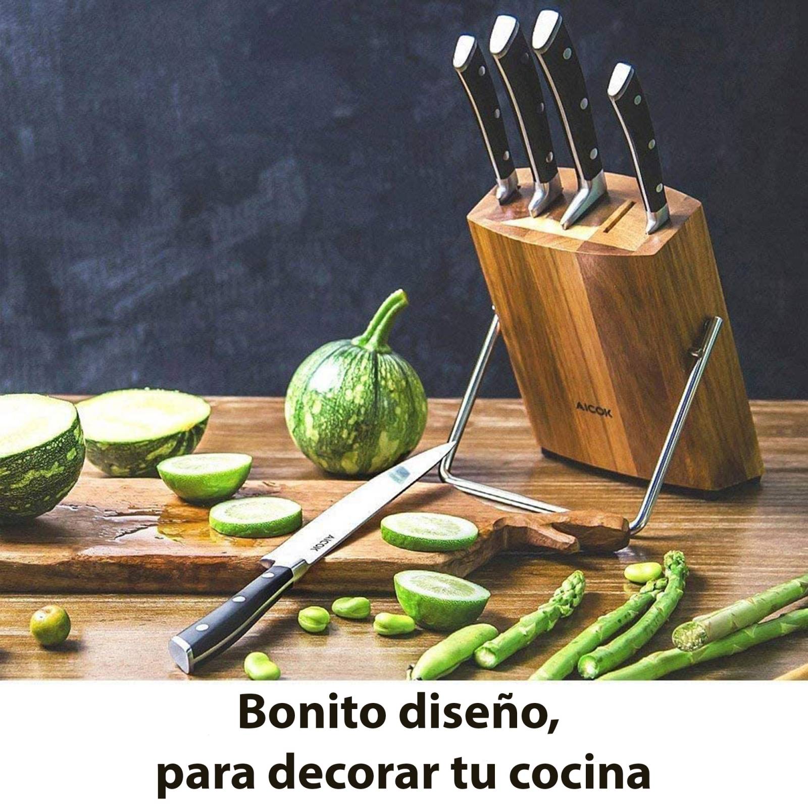 Juego de cuchillos Aicok 6 Pzas de Acero Inox con Bloque