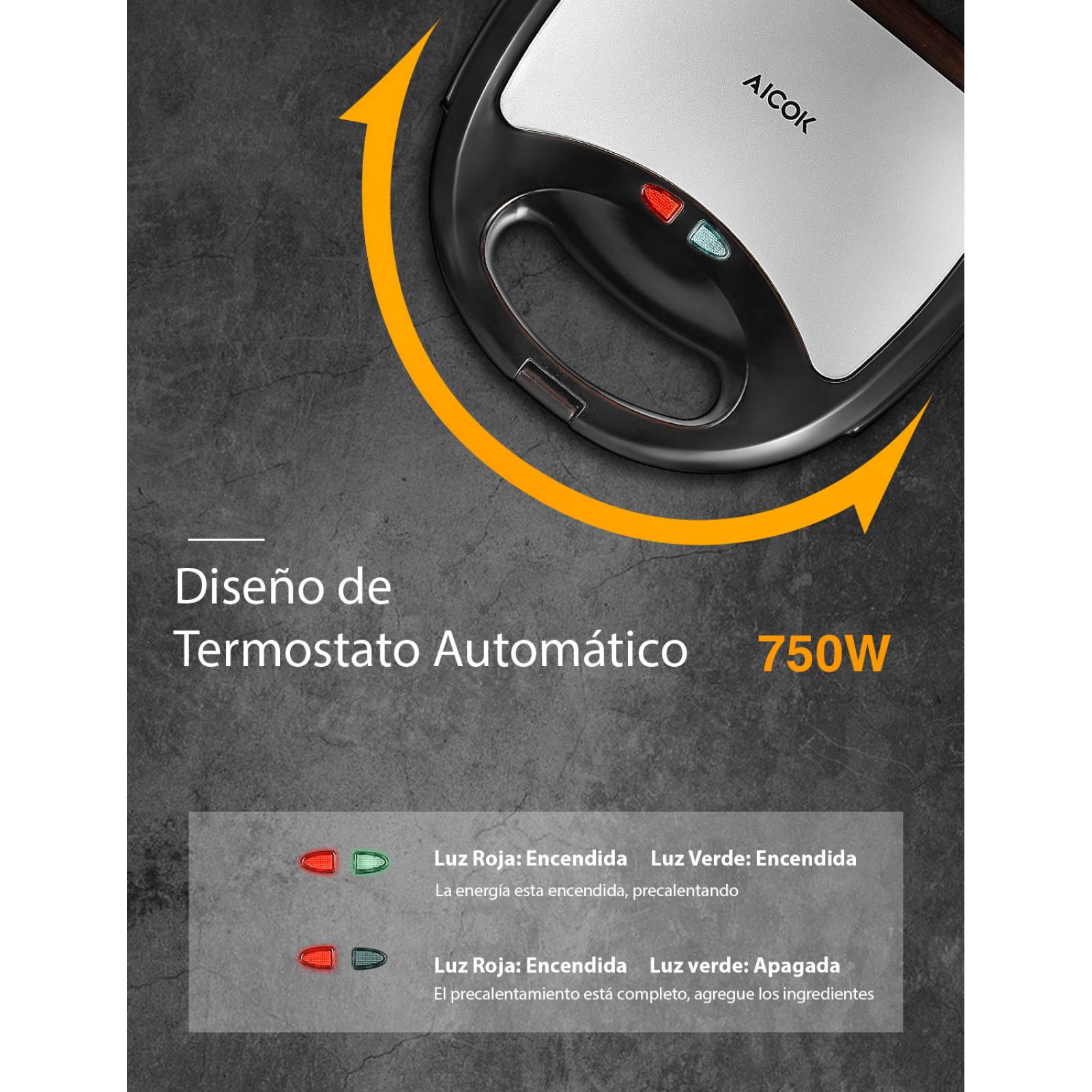 Sandwichera Aicok 3 en 1 con Placas Intercambiables