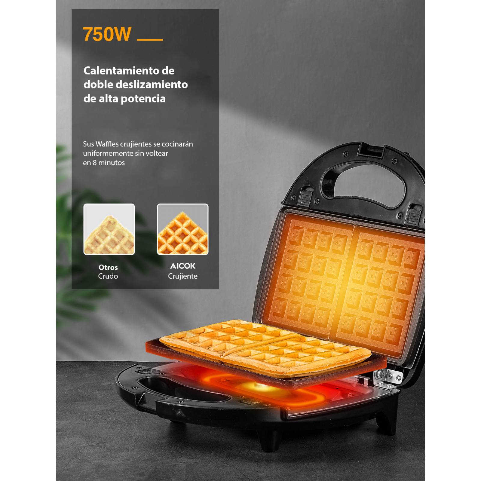 Sandwichera Aicok 3 en 1 con Placas Intercambiables