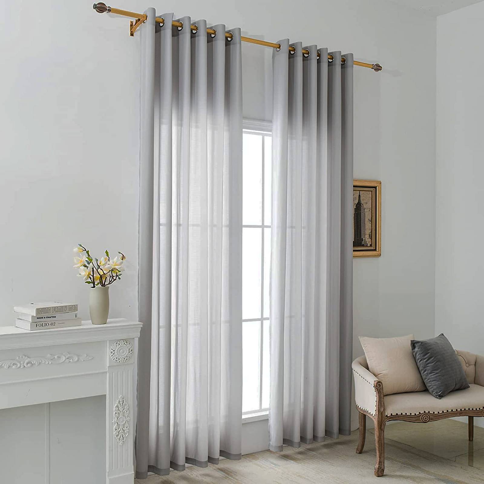 Cortinas Traslucidas Gris con Argollas 140 X 220