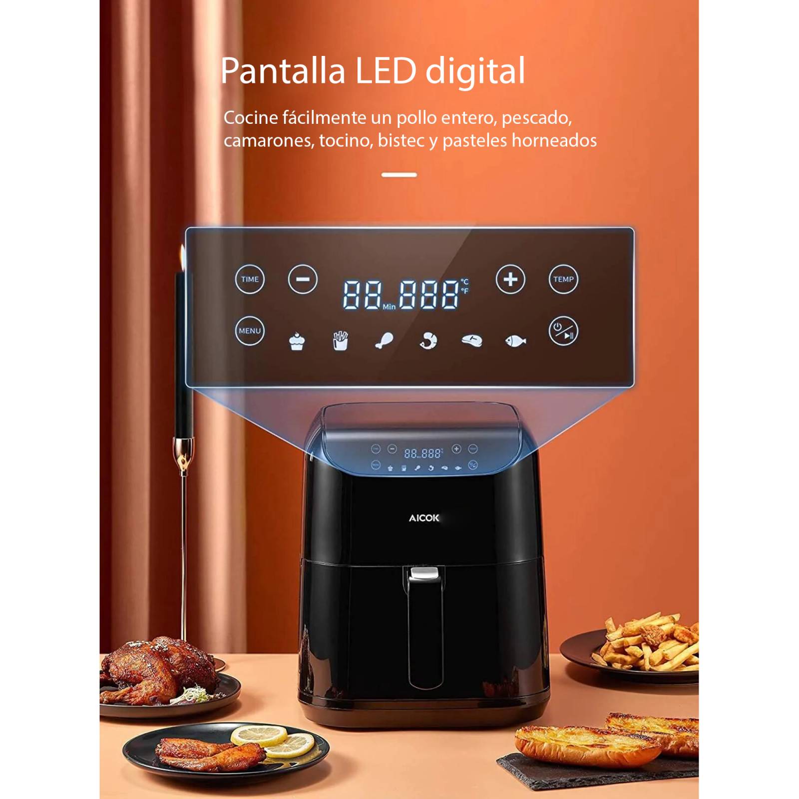 Freidora de aire Aicok 55L 6 programas panel táctil