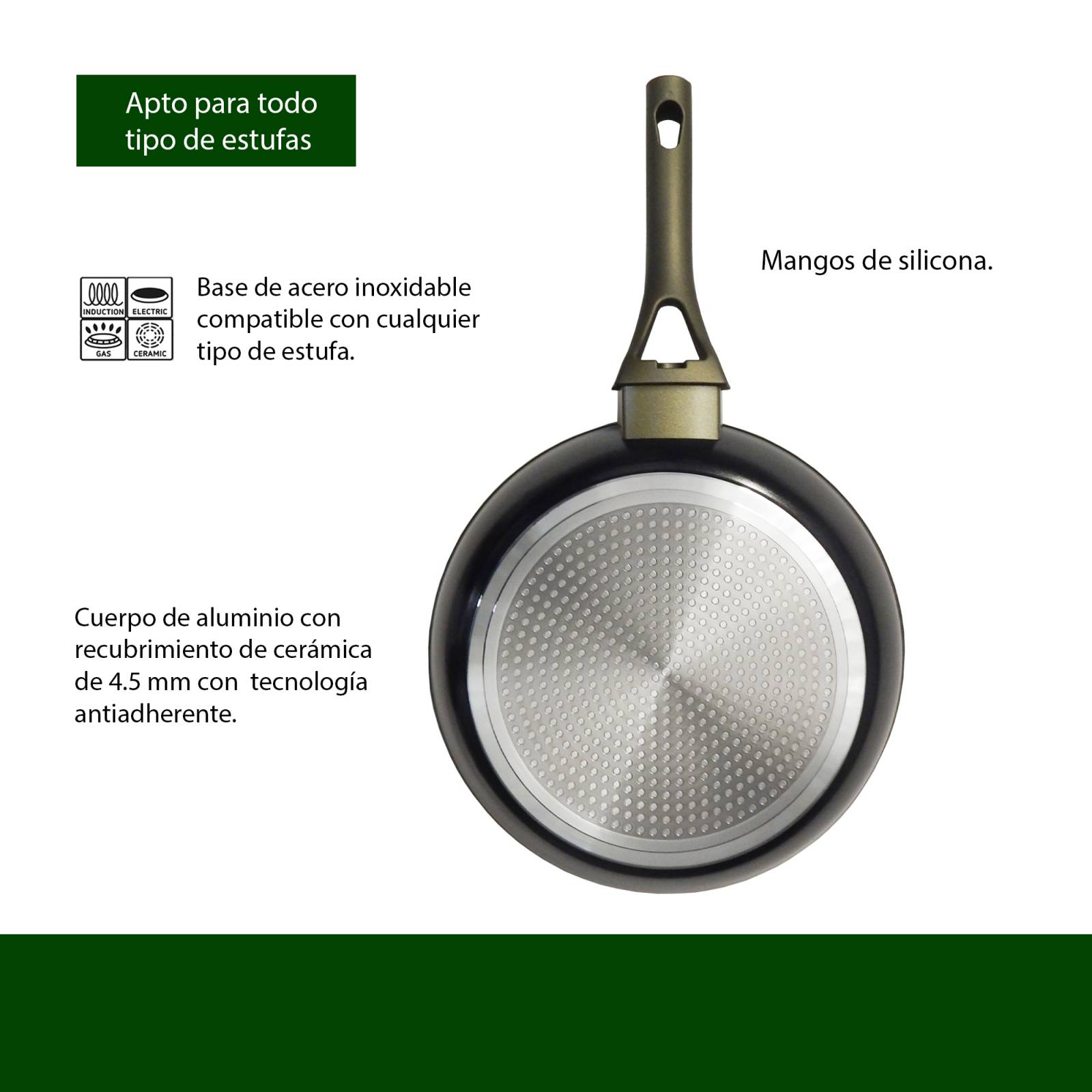 Sartenes Alaska Verde Militar 45mm 20 24 28 CM   J8003