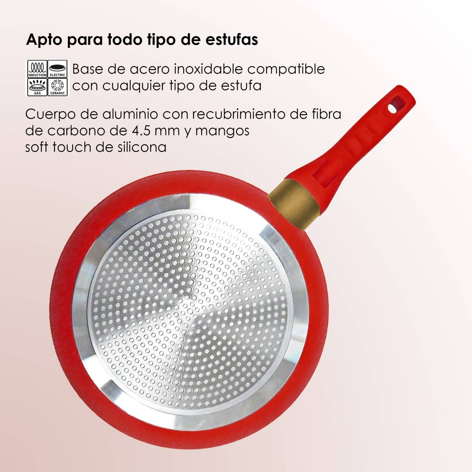 Sartenes Fibra de Carbón Rojo 45mm Inducción   J0038