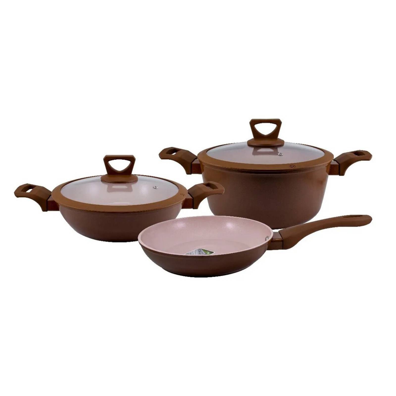 Batería 5 pzas Ceramica Café Wok Cacerola y Sartén