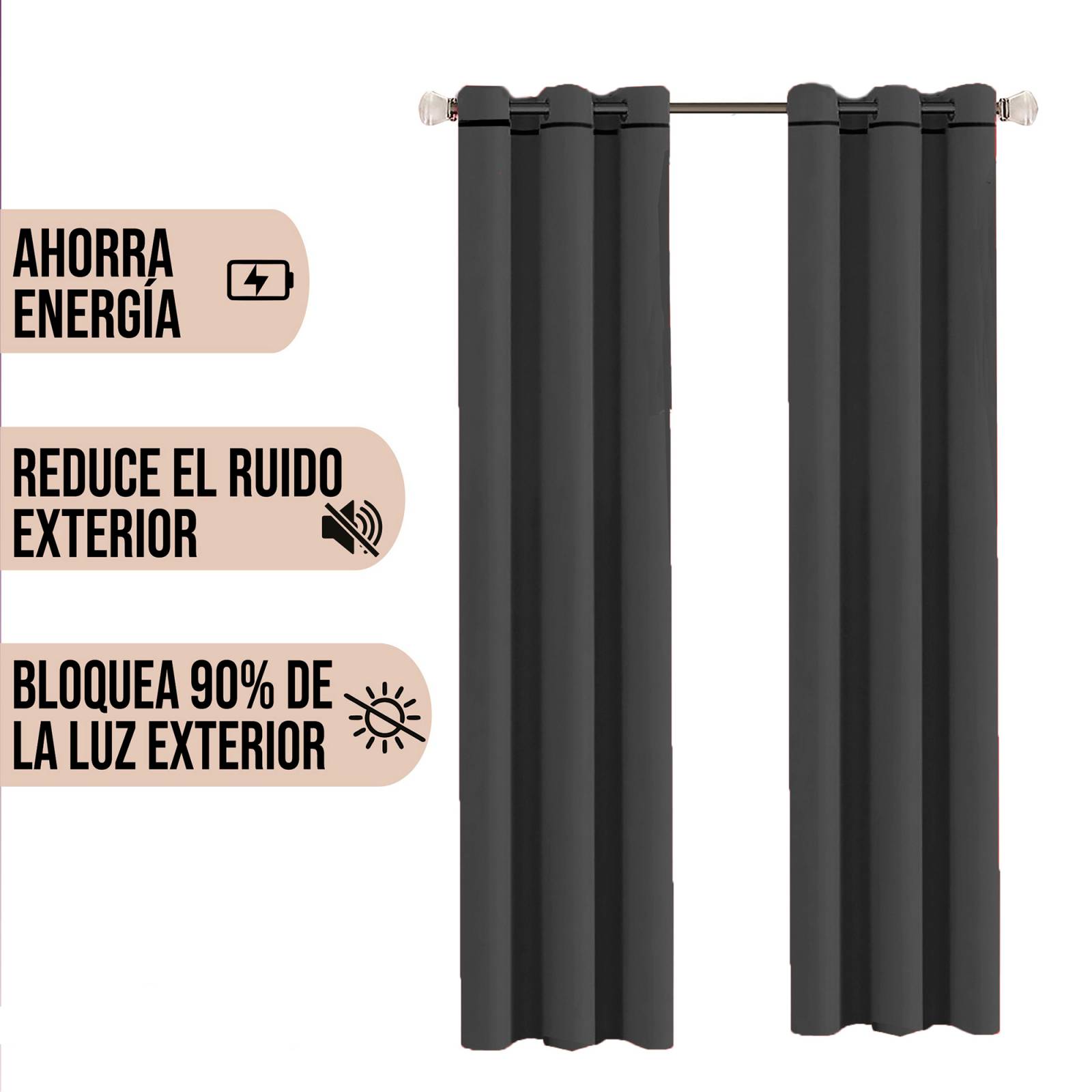 Juego de Cortinas Black Out 275 X 220 Gruesas Con Argollas