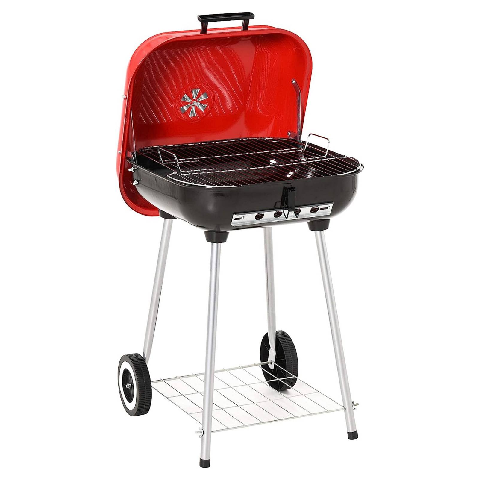 Asador cuadrado 18 Pulg Aquila con Ruedas Negro Rojo