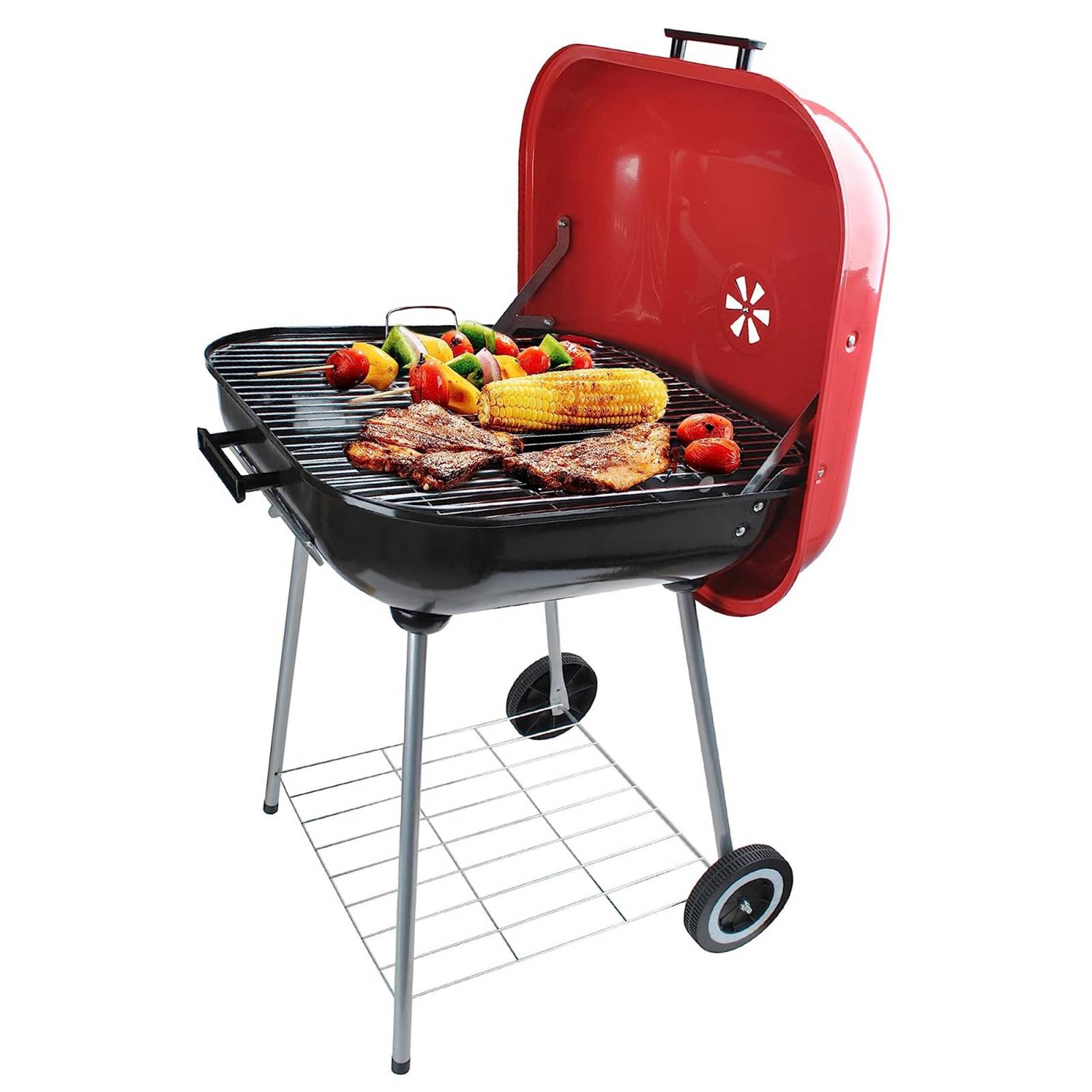 Asador cuadrado 18 Pulg Aquila con Ruedas Negro Rojo