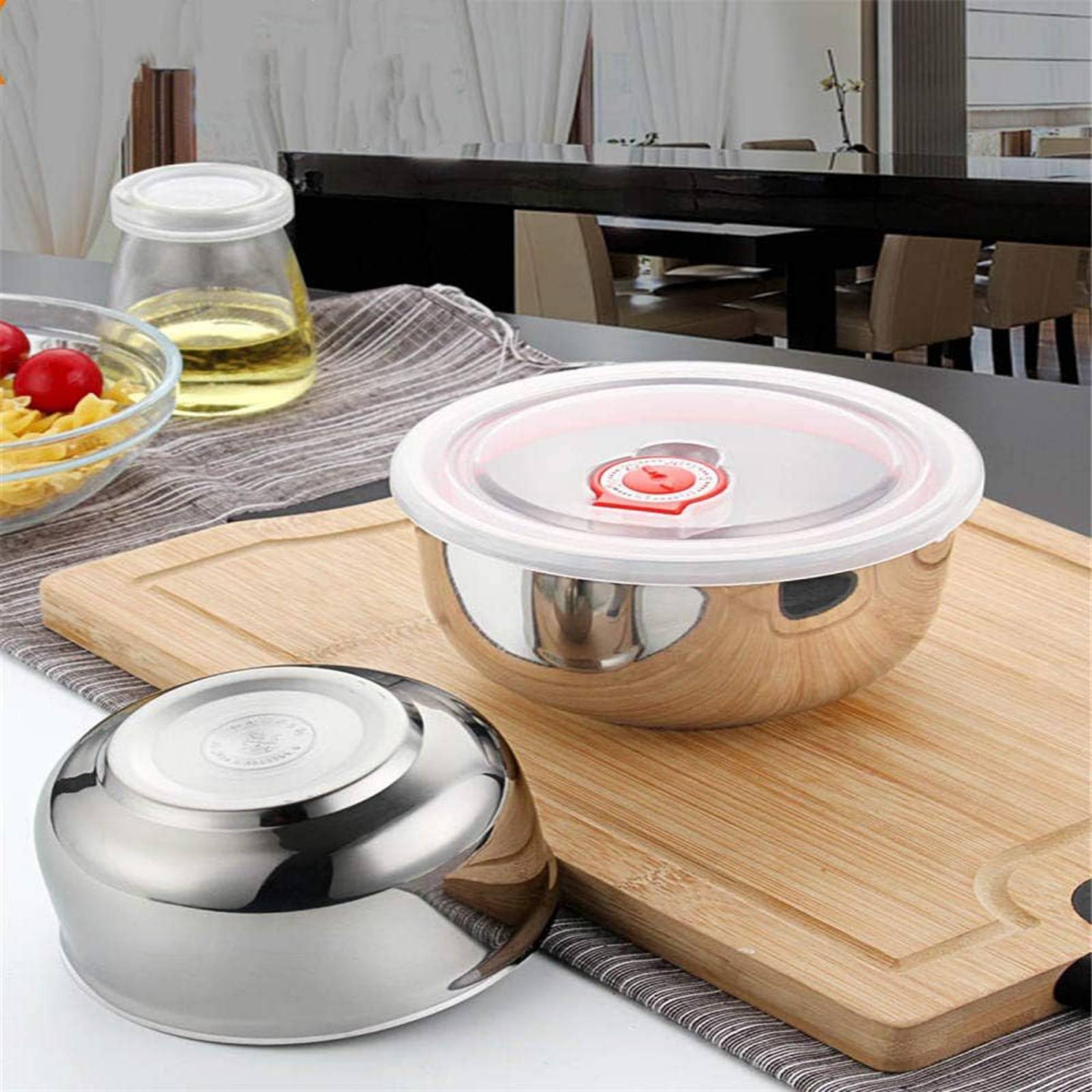 Juego de 3 Tazones de Acero Inox con Tapa 1L 125L y 165L